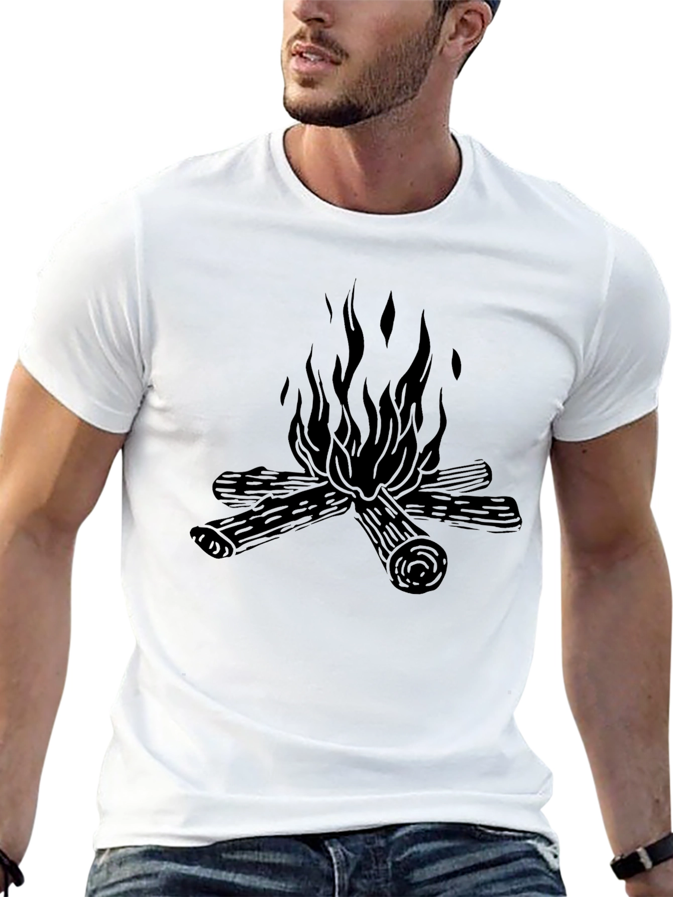 Black Campfire Graphic Tee - Soft Black Cotton T-Shirt view 13