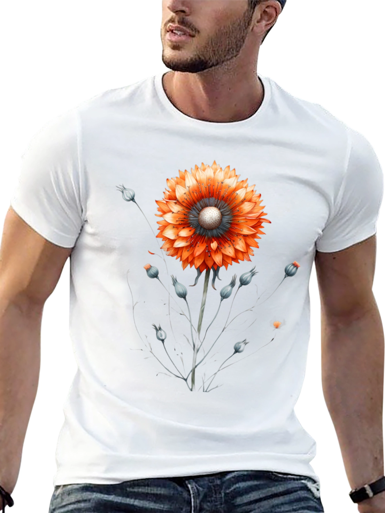 Black Floral Graphic Tee - Orange Bloom on Black view 13