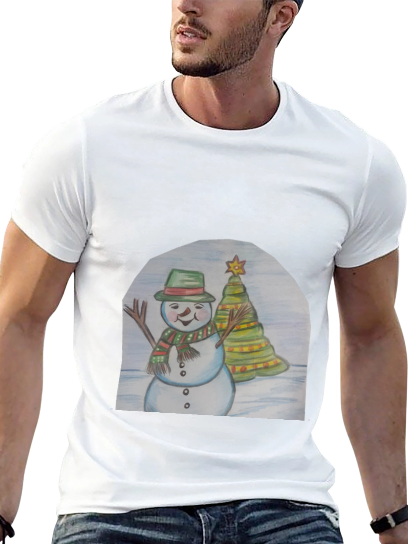 Black Festive Snowman & Christmas Tree T-Shirt view 13