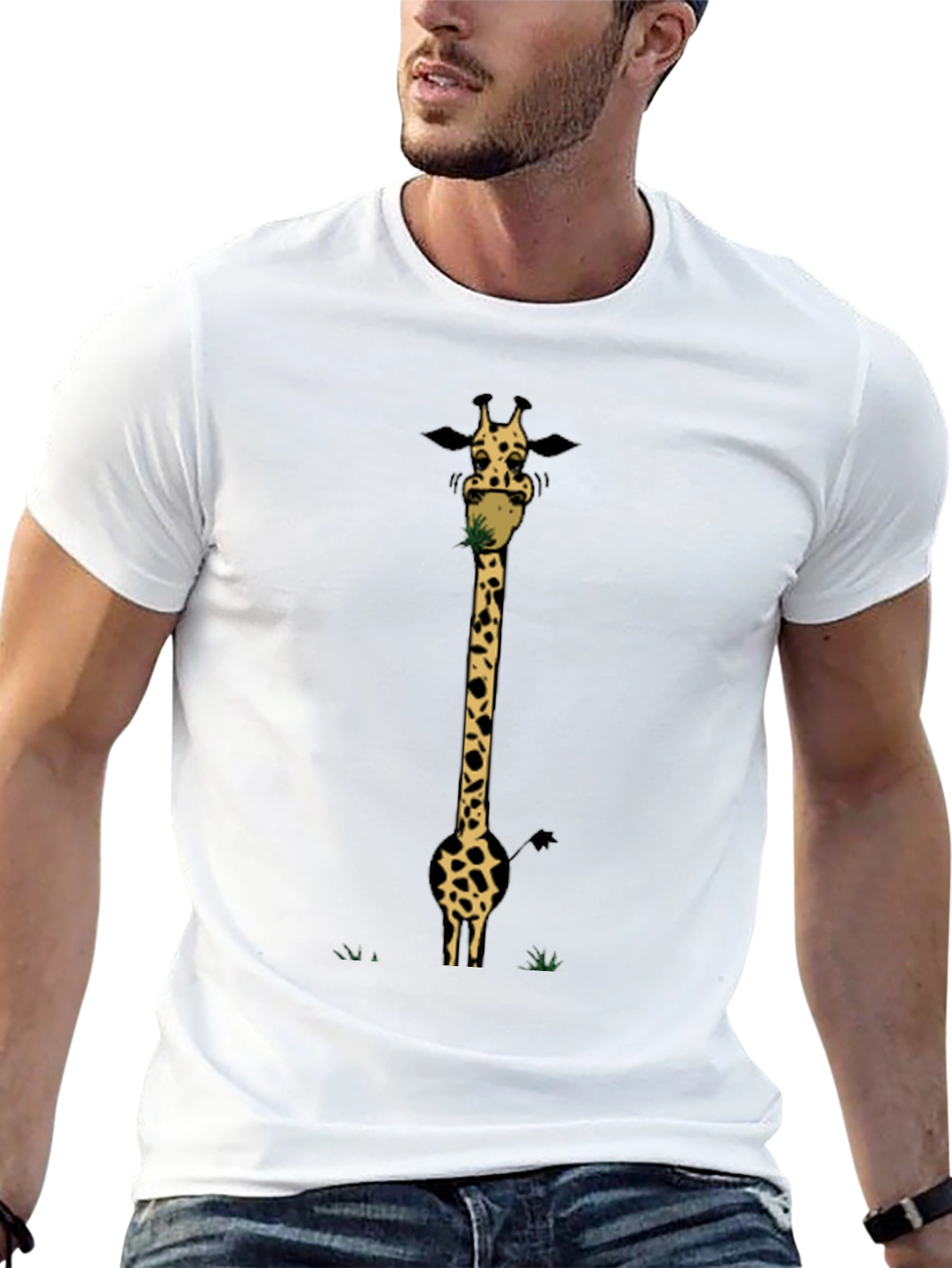 Black Giraffe Eating Grass Graphic Tee view 13