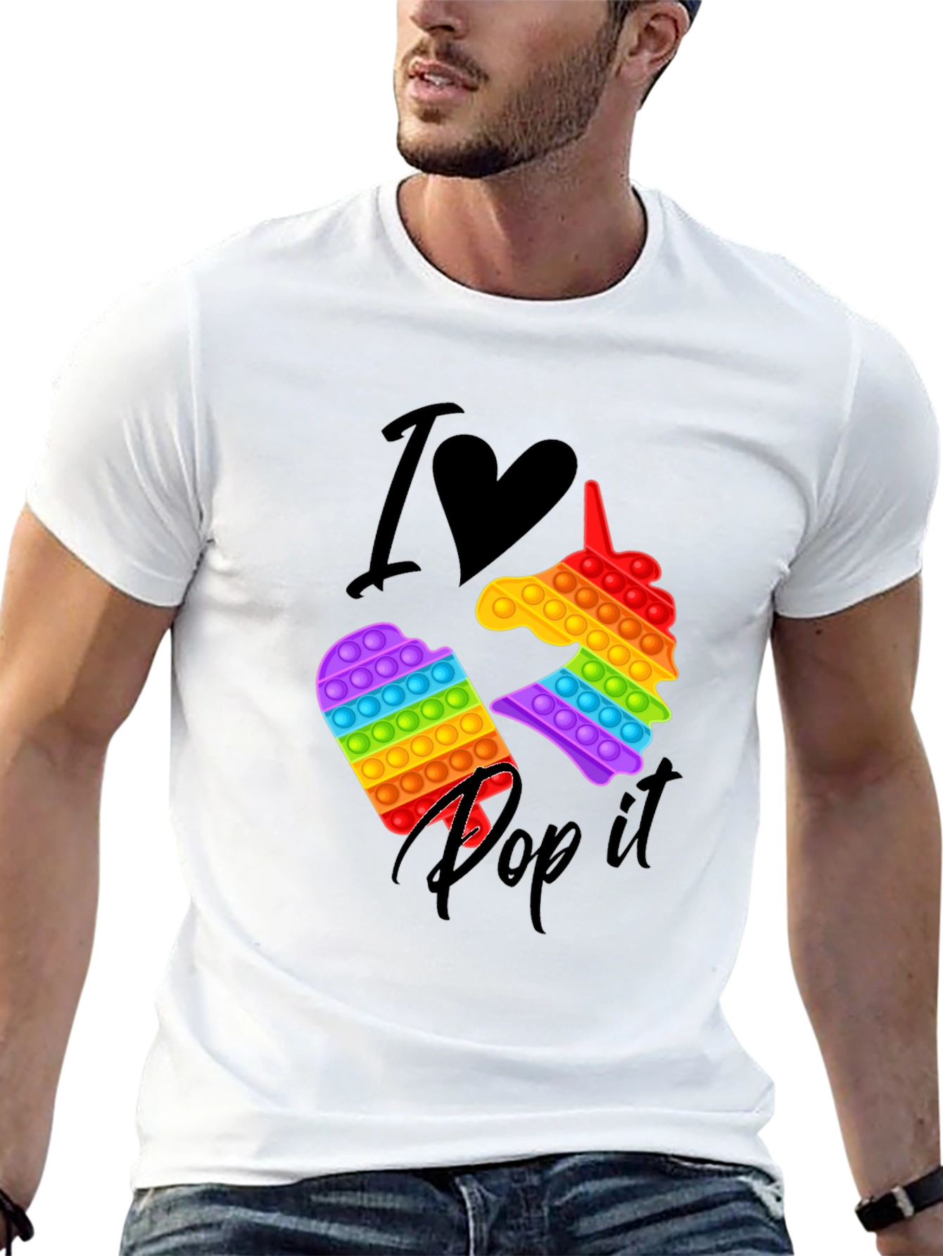 Black I Love Pop It T-Shirt, Unicorn & Square Design view 13