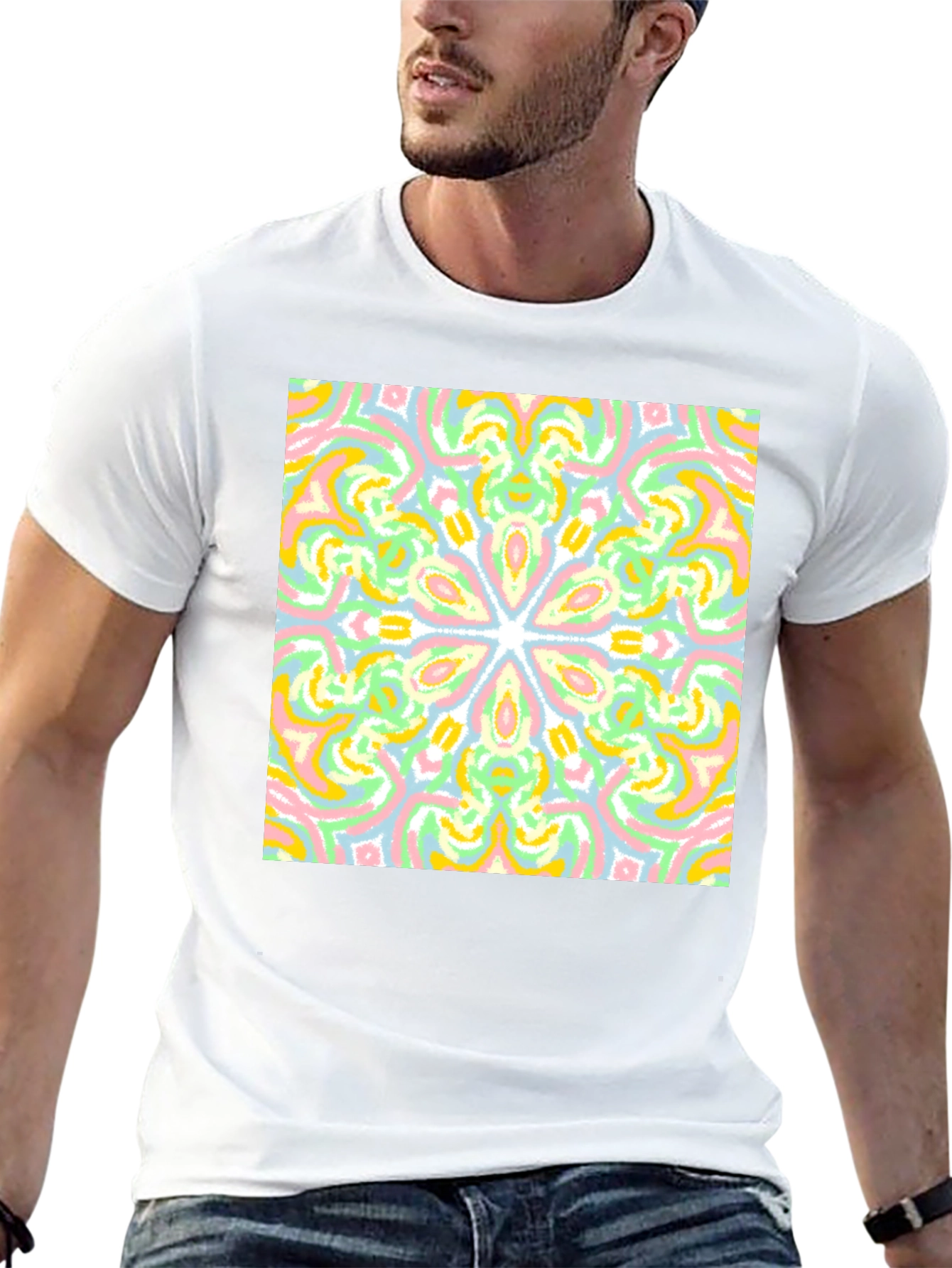 Black Colorful Mandala Graphic Tee - Black Cotton Casual T-Shirt view 13
