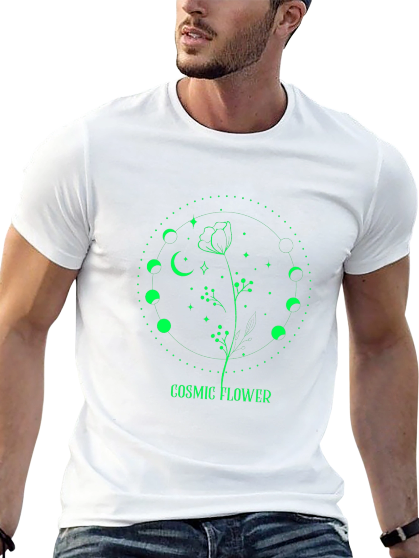 Black Cosmic Flower Graphic T-Shirt - Black Cotton Blend view 13