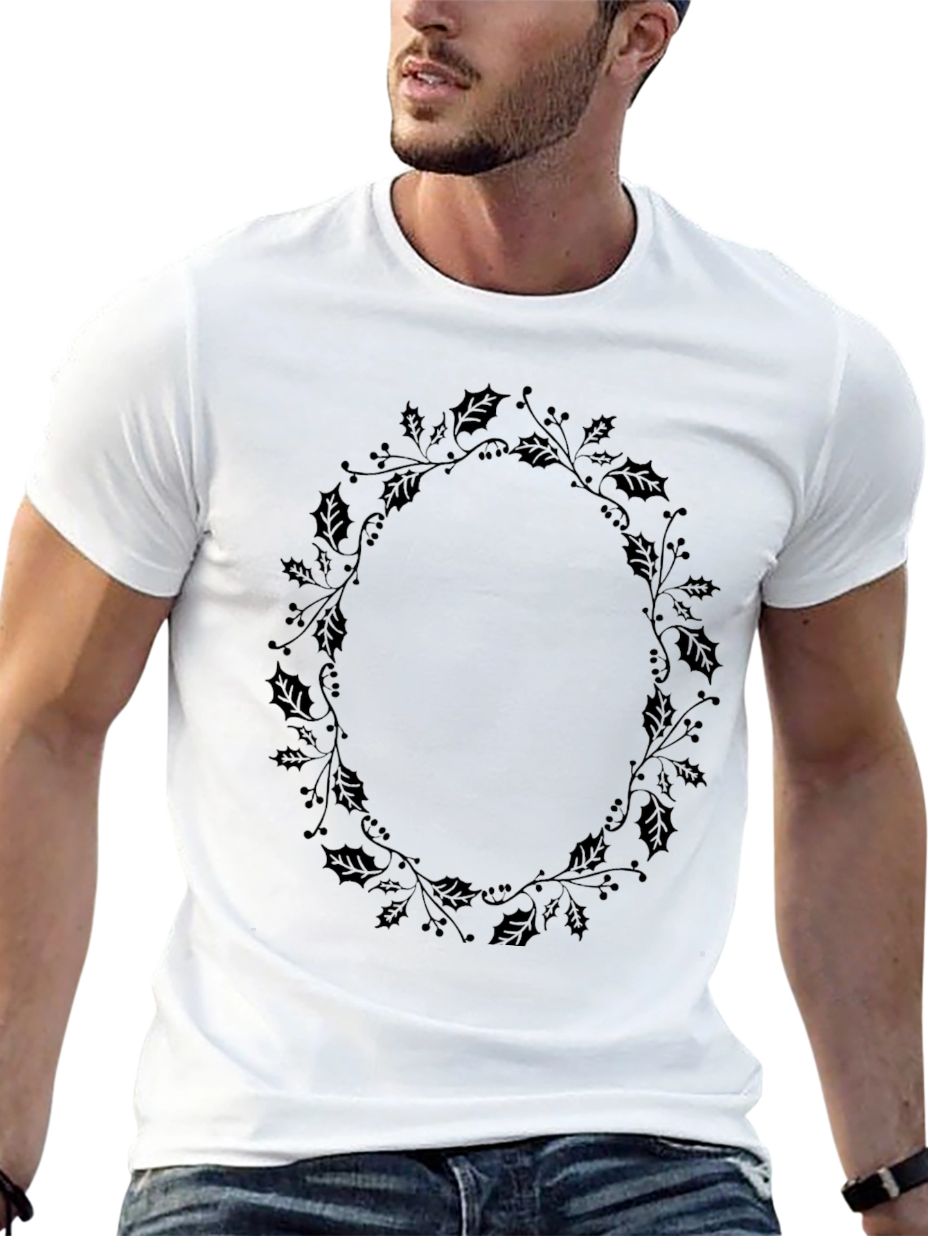 Black Men's Black Holly Wreath Graphic Tee view 13