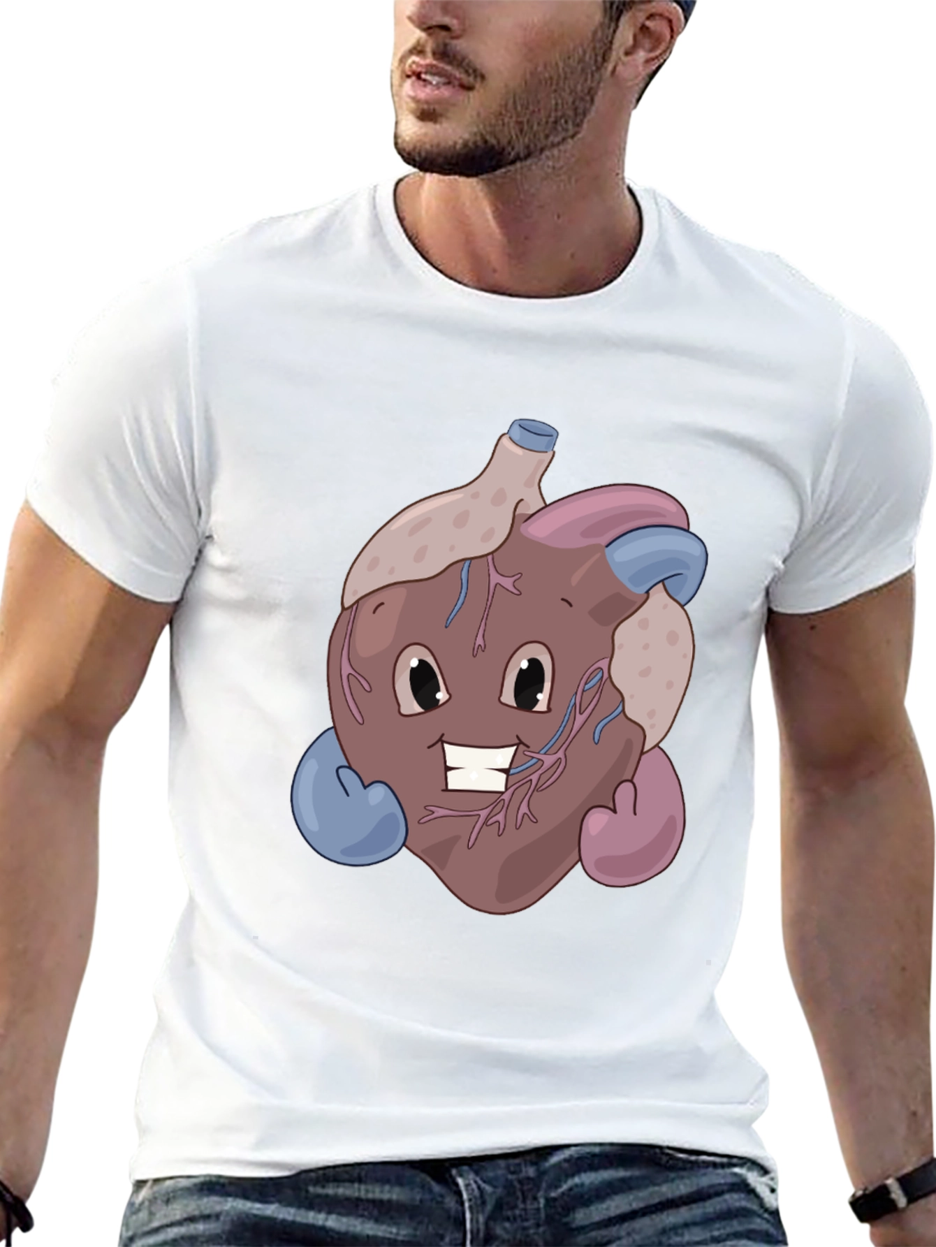 Black Funny Cartoon Heart T-Shirt - Anatomically Awesome! view 13
