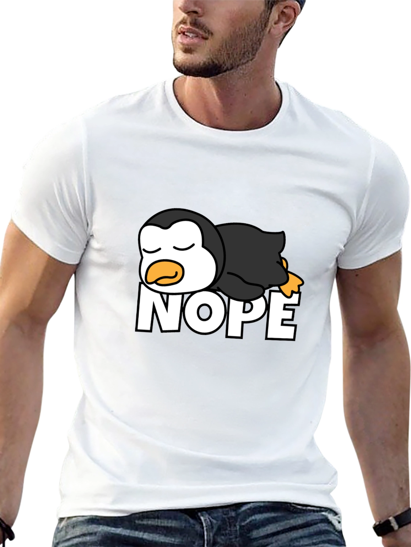 Black Nope Penguin T-Shirt - Funny Lazy Bird Tee view 13
