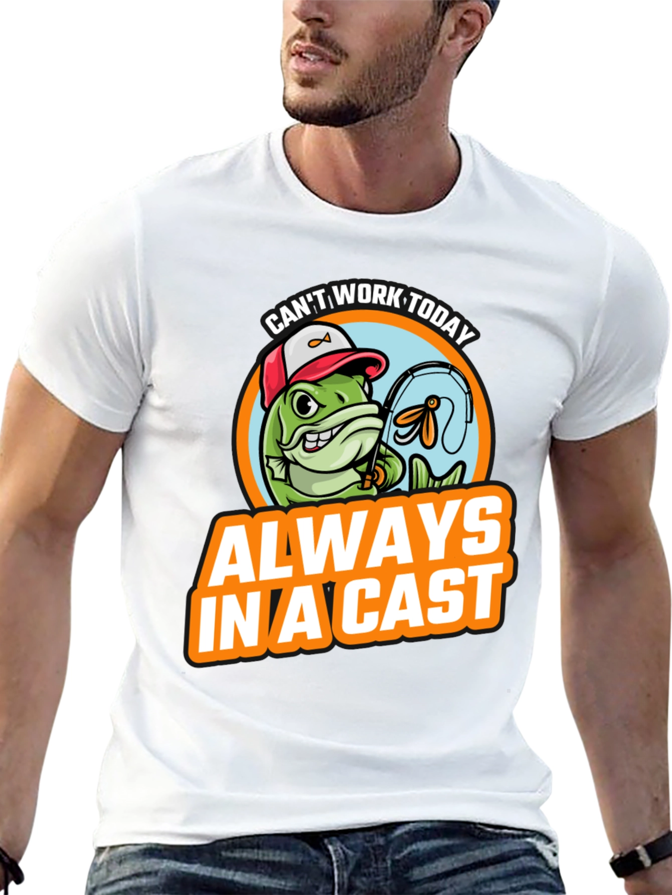 Black Funny Fishing T-Shirt - "Always In A Cast" view 13