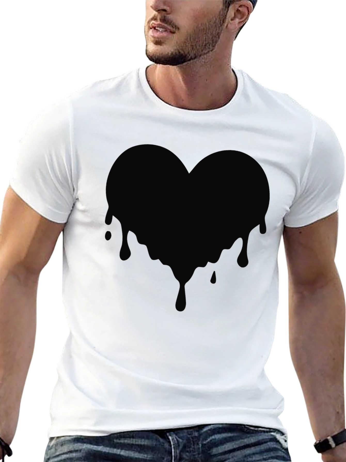 Black Melting Heart Graphic Tee - Black Cotton T-Shirt view 13