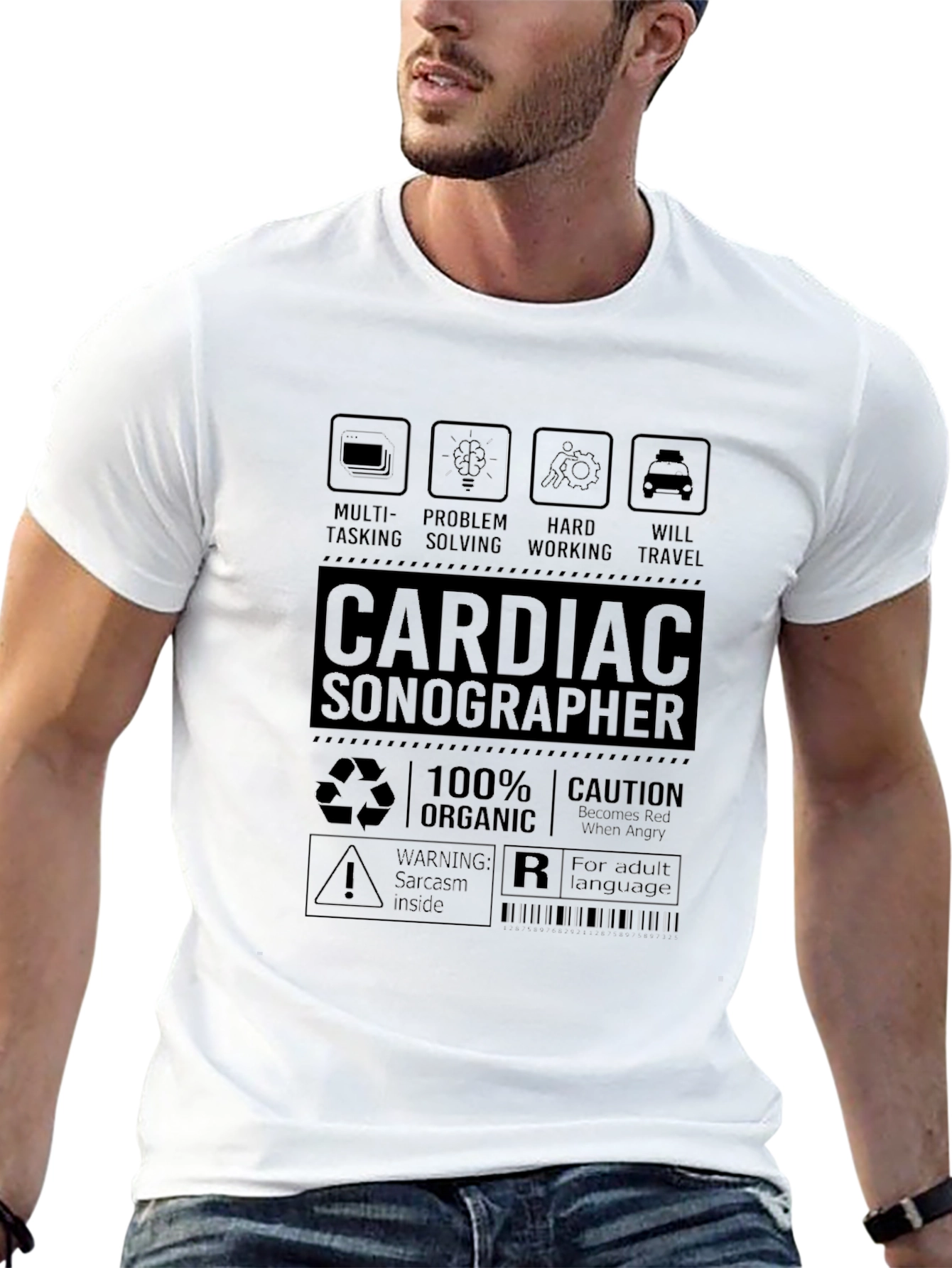Black Cardiac Sonographer T-Shirt - Multi-Tasking, Problem Solving, Hard Working view 13