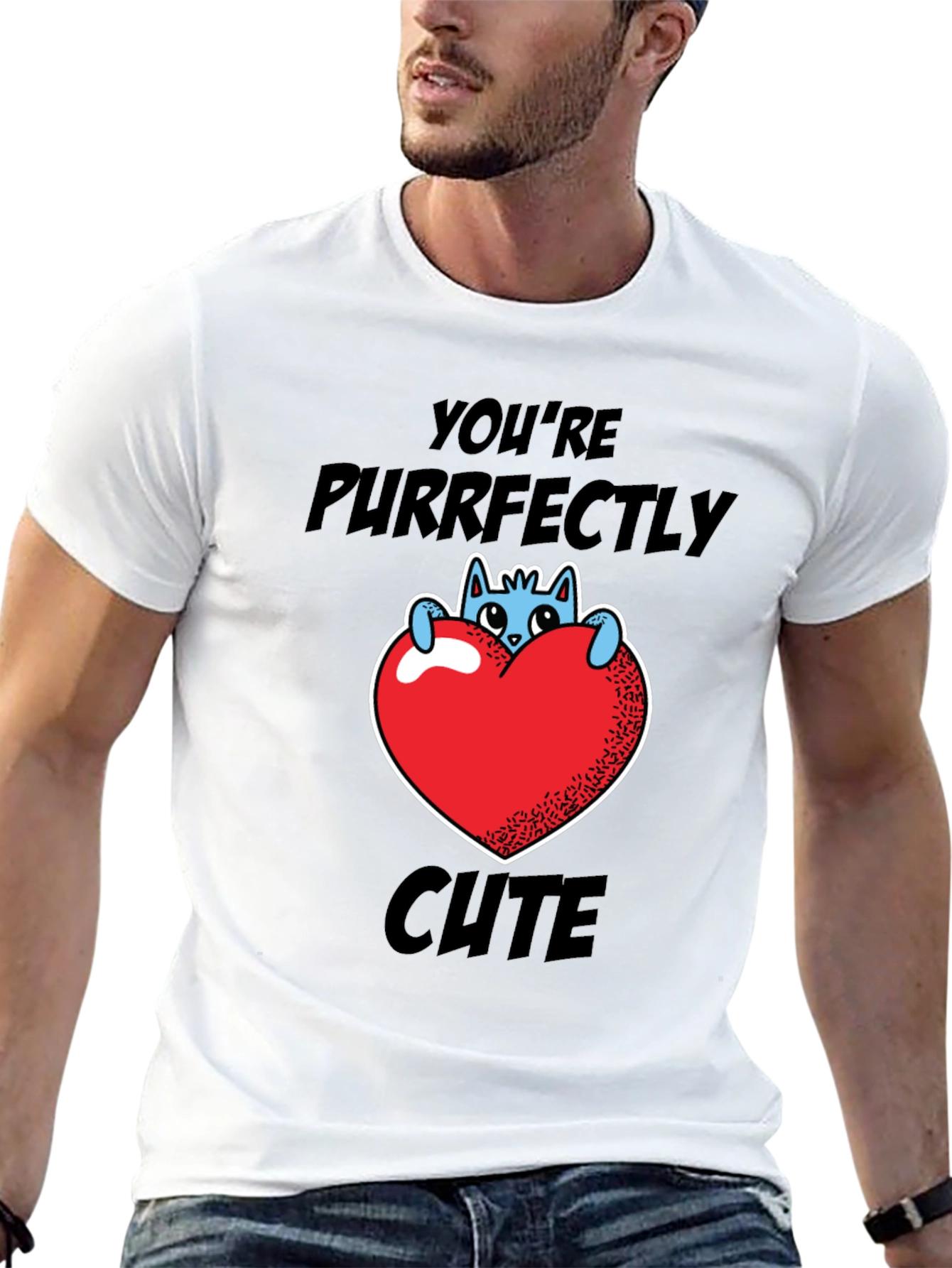 Black Purrfectly Cute Cat Heart Graphic T-Shirt view 13