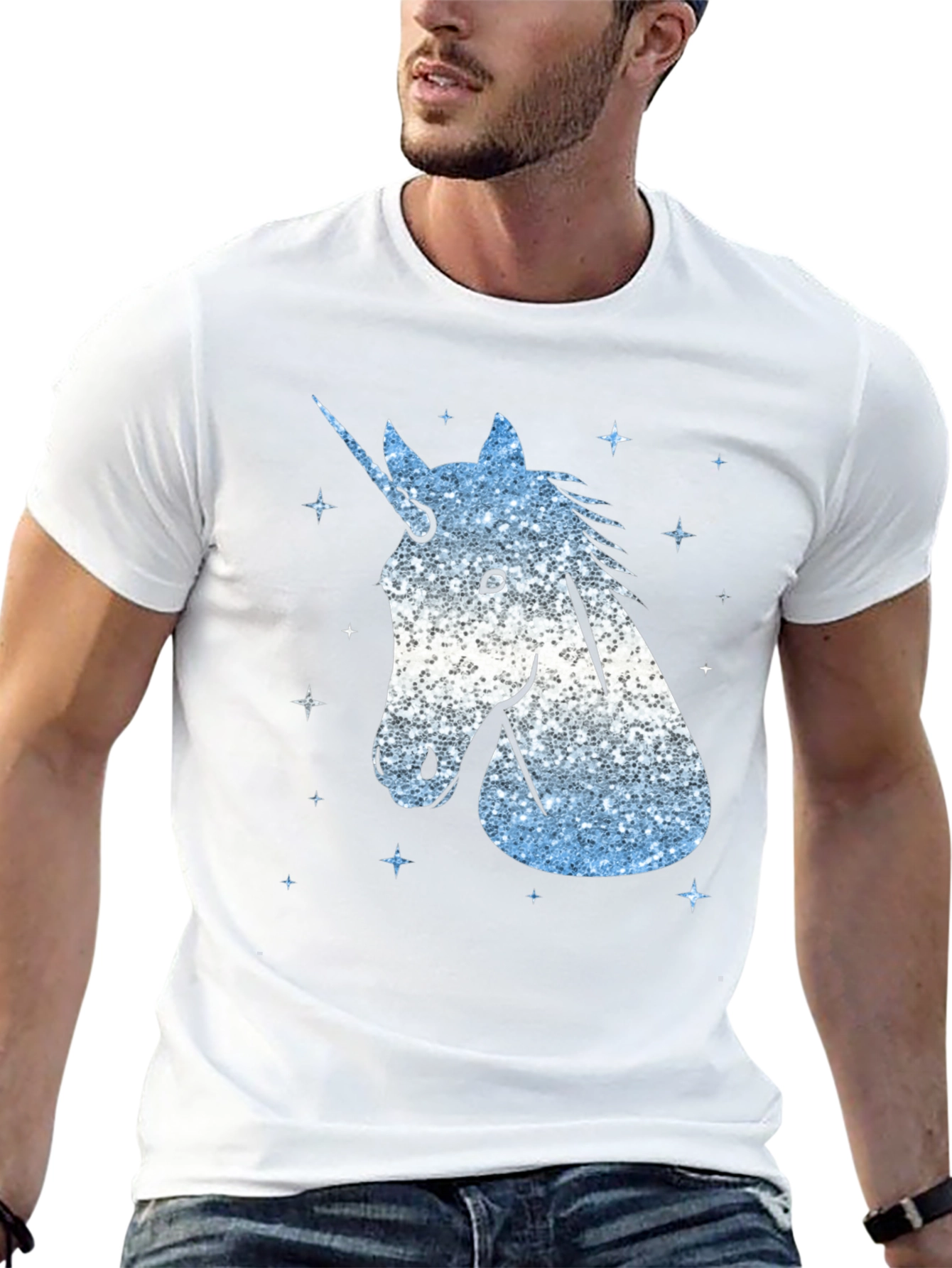 Black Unicorn Glitter Graphic Tee - Men's Black T-Shirt view 13