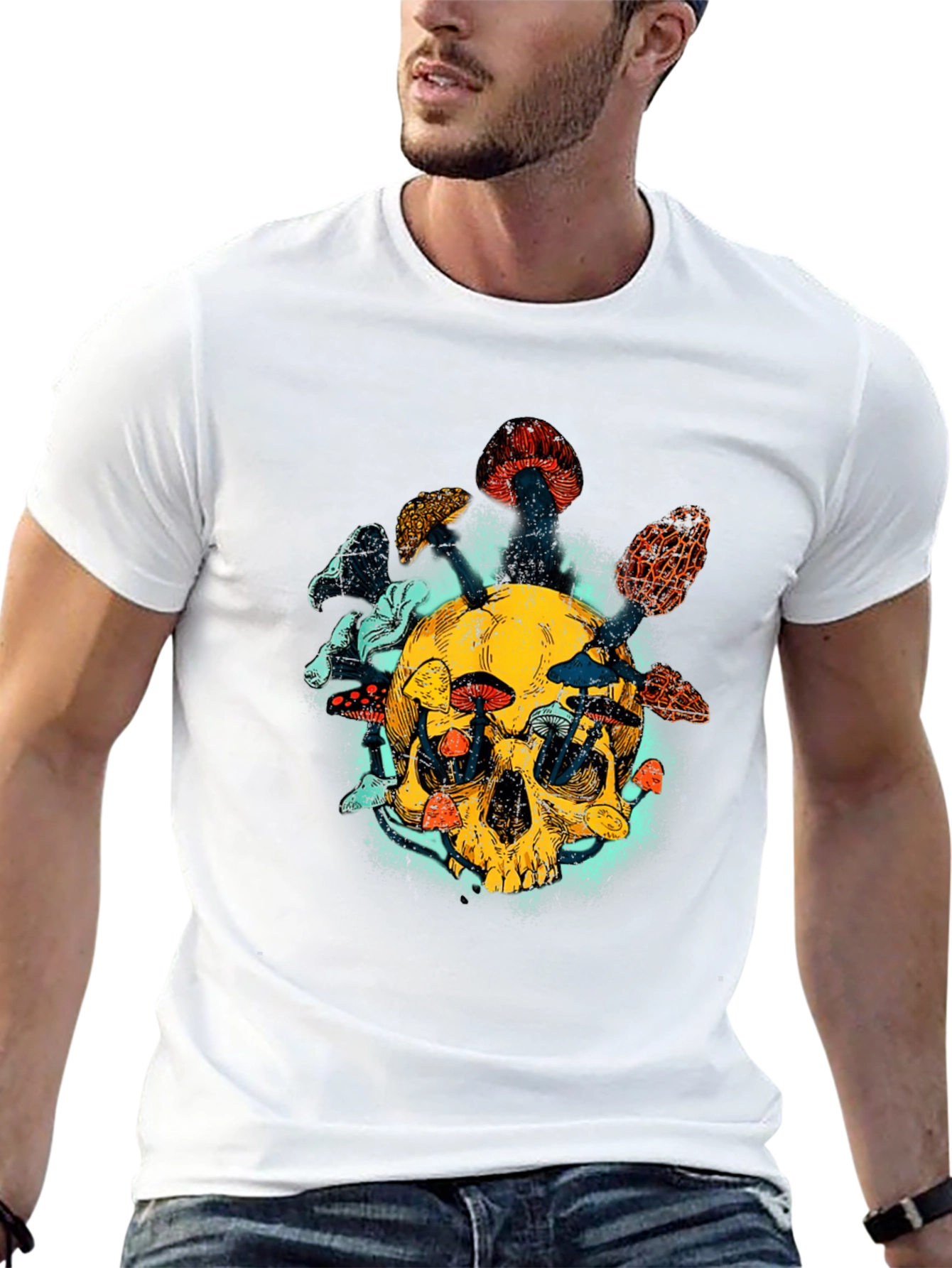 Black Skull & Mushroom Graphic Tee - Unique Design view 13