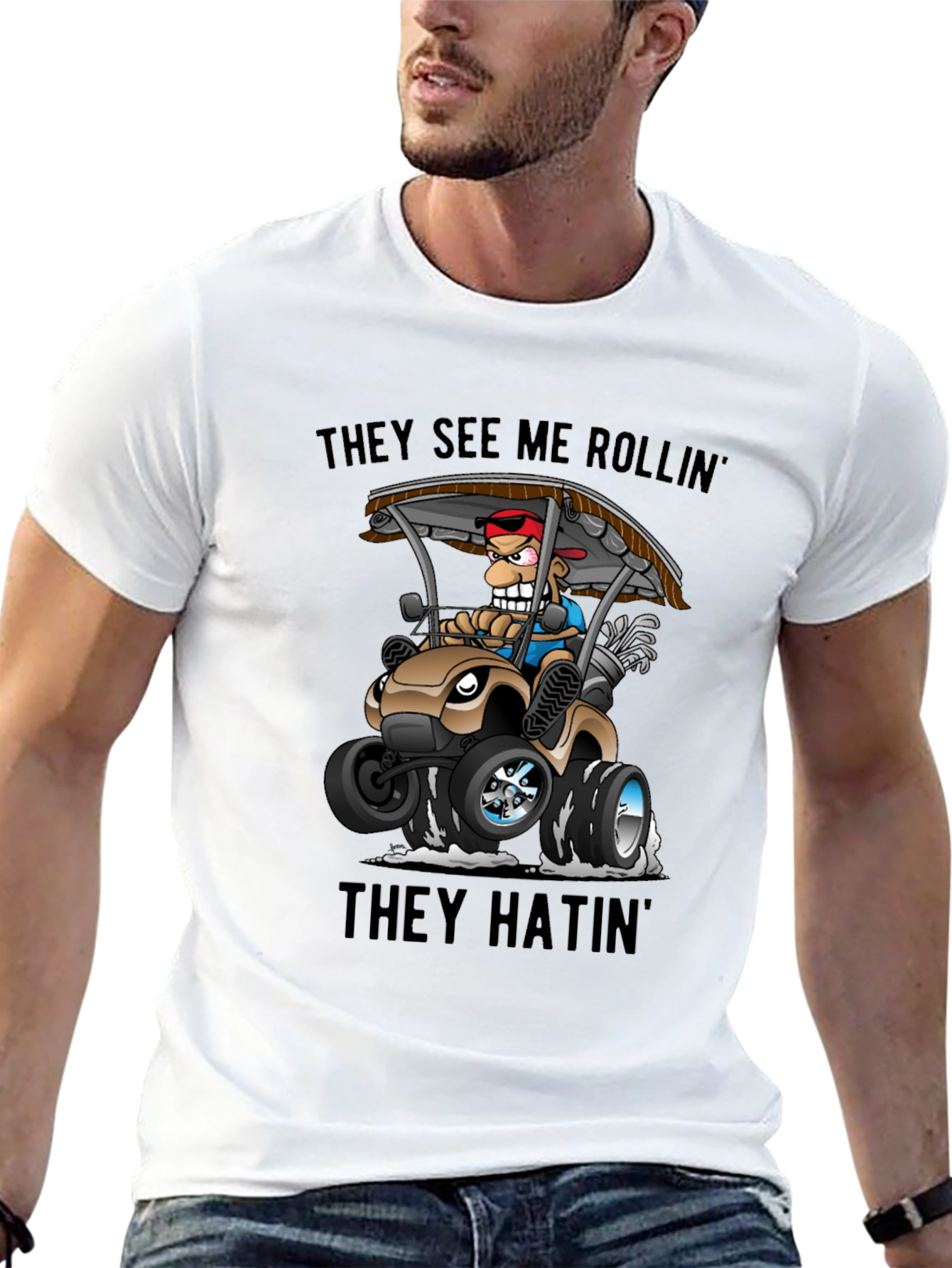 Black Funny Golf Cart T-Shirt: They See Me Rollin' view 13