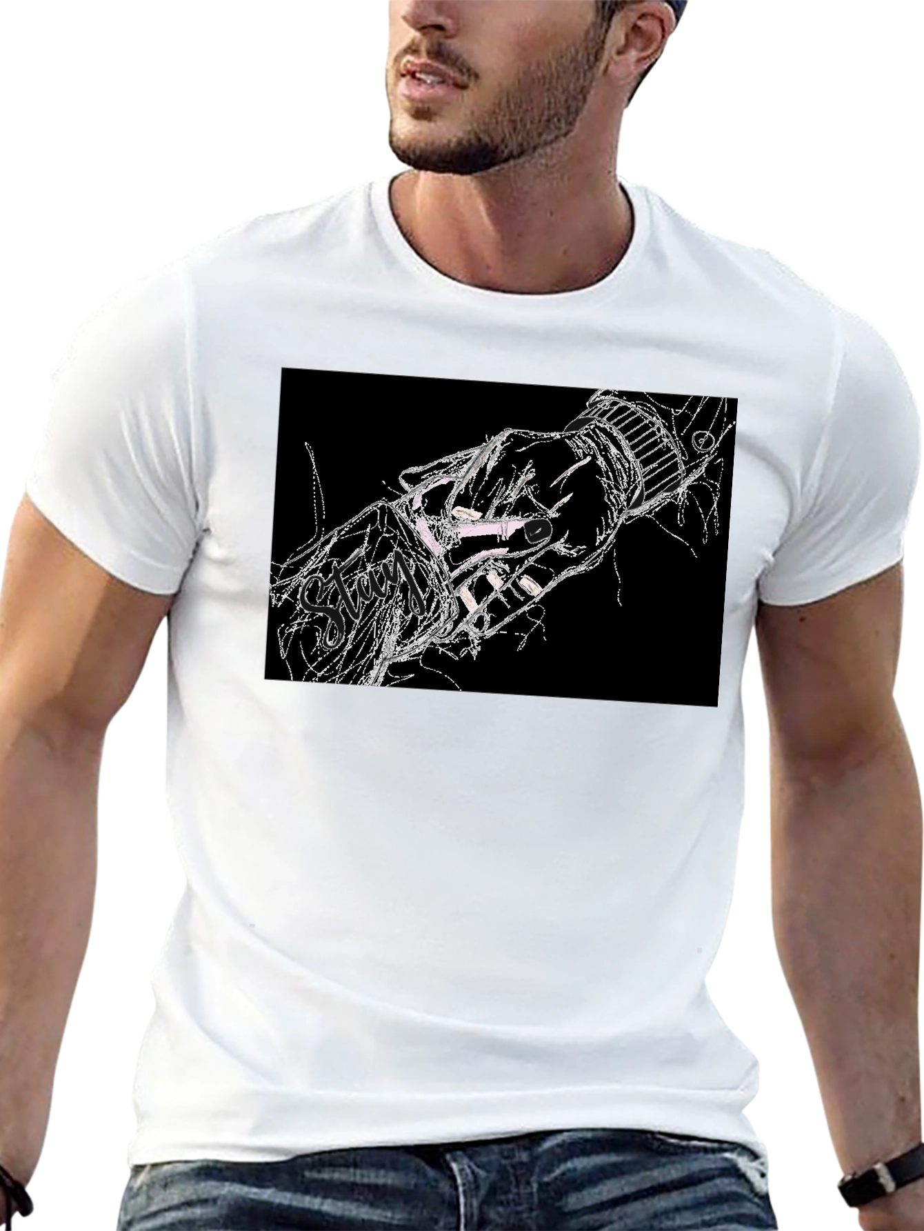 Black Abstract Hand Graphic Black T-Shirt view 13