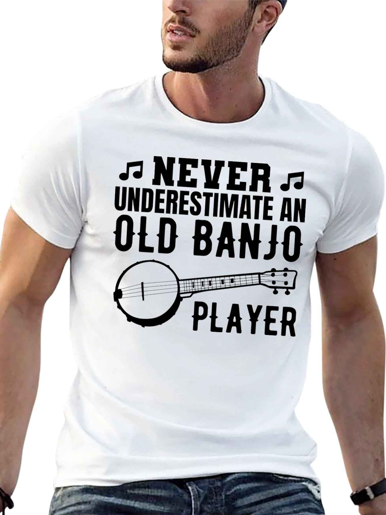 Black Old Banjo Player T-Shirt view 13