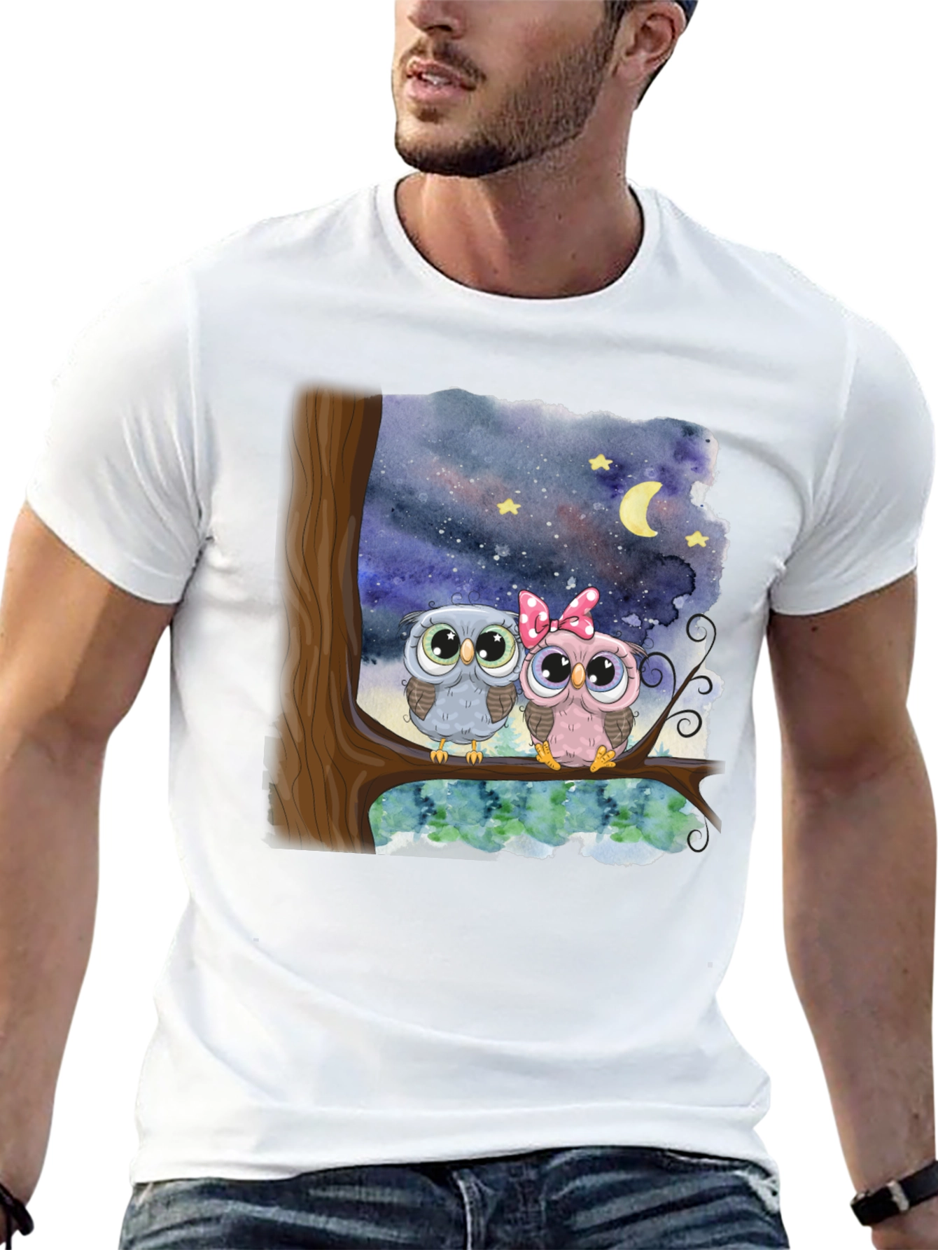 Owl Couple Graphic Tee - Night Sky Design - 13