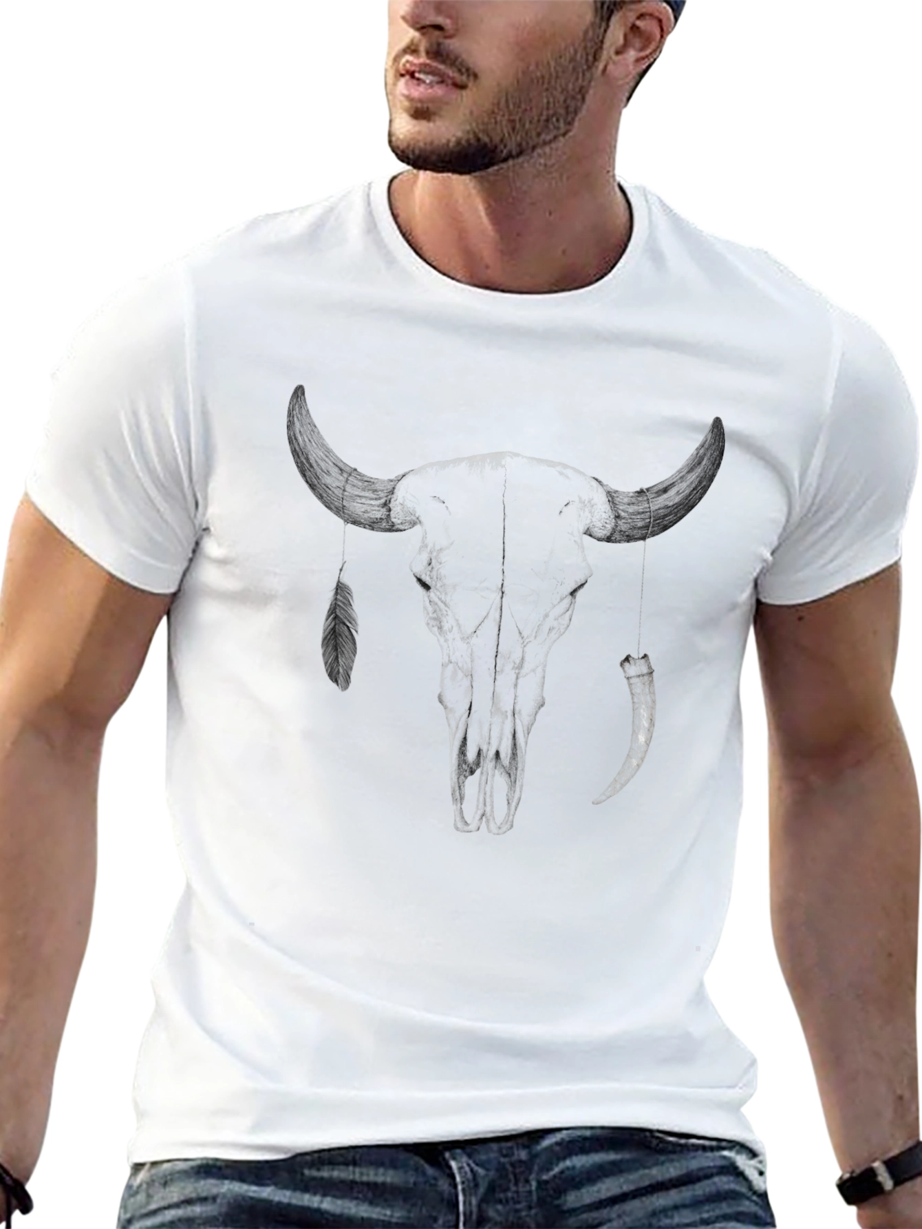 Black Bull Skull Graphic Tee view 13