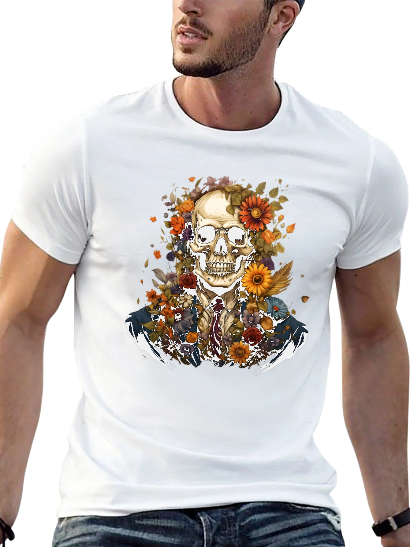 Black Floral Skull Graphic Tee - Stylish Menswear view 13