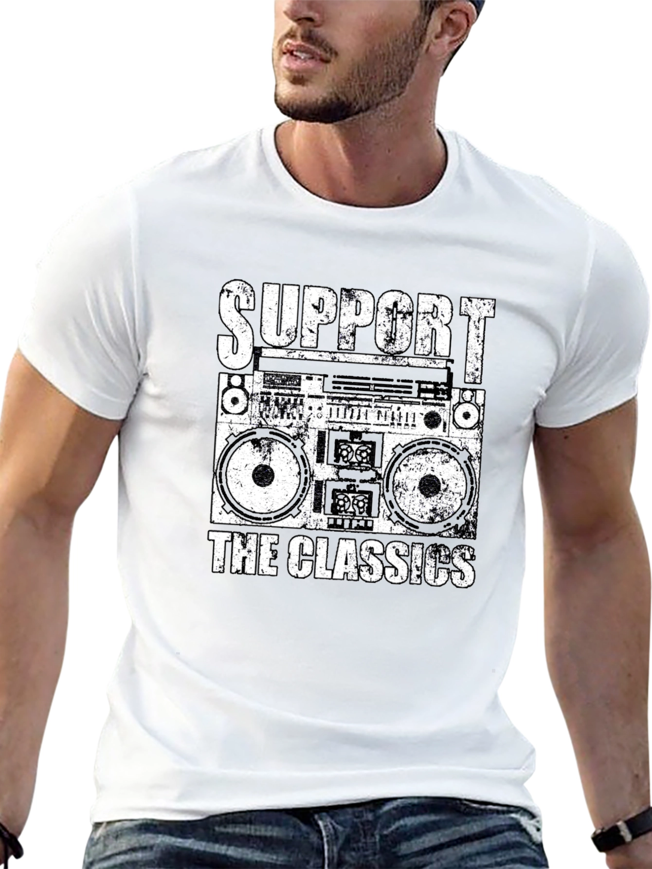 Black Retro Boombox T-Shirt - Support the Classics! view 13