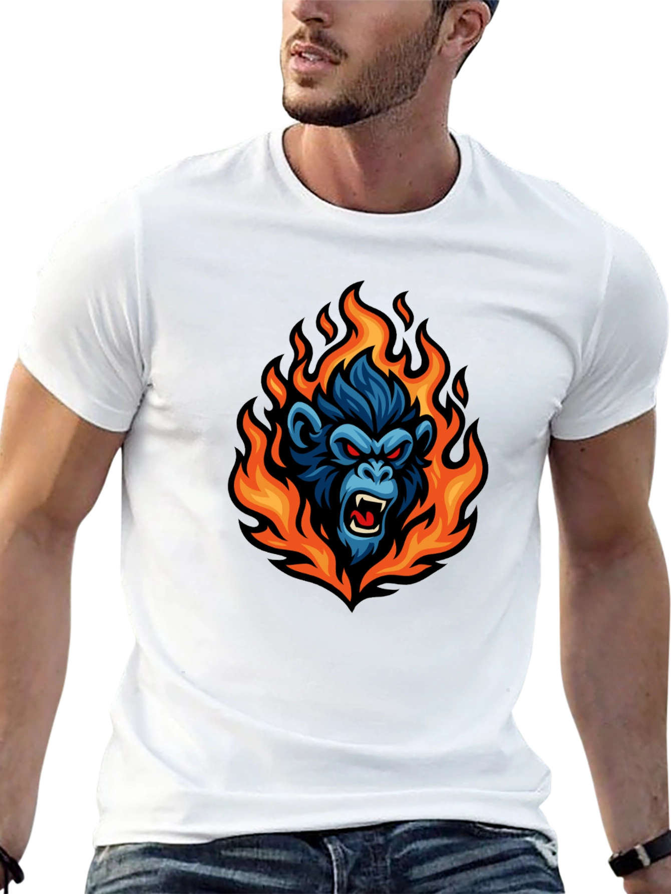 Black Fiery Gorilla Graphic Tee - Black Cotton T-Shirt view 13