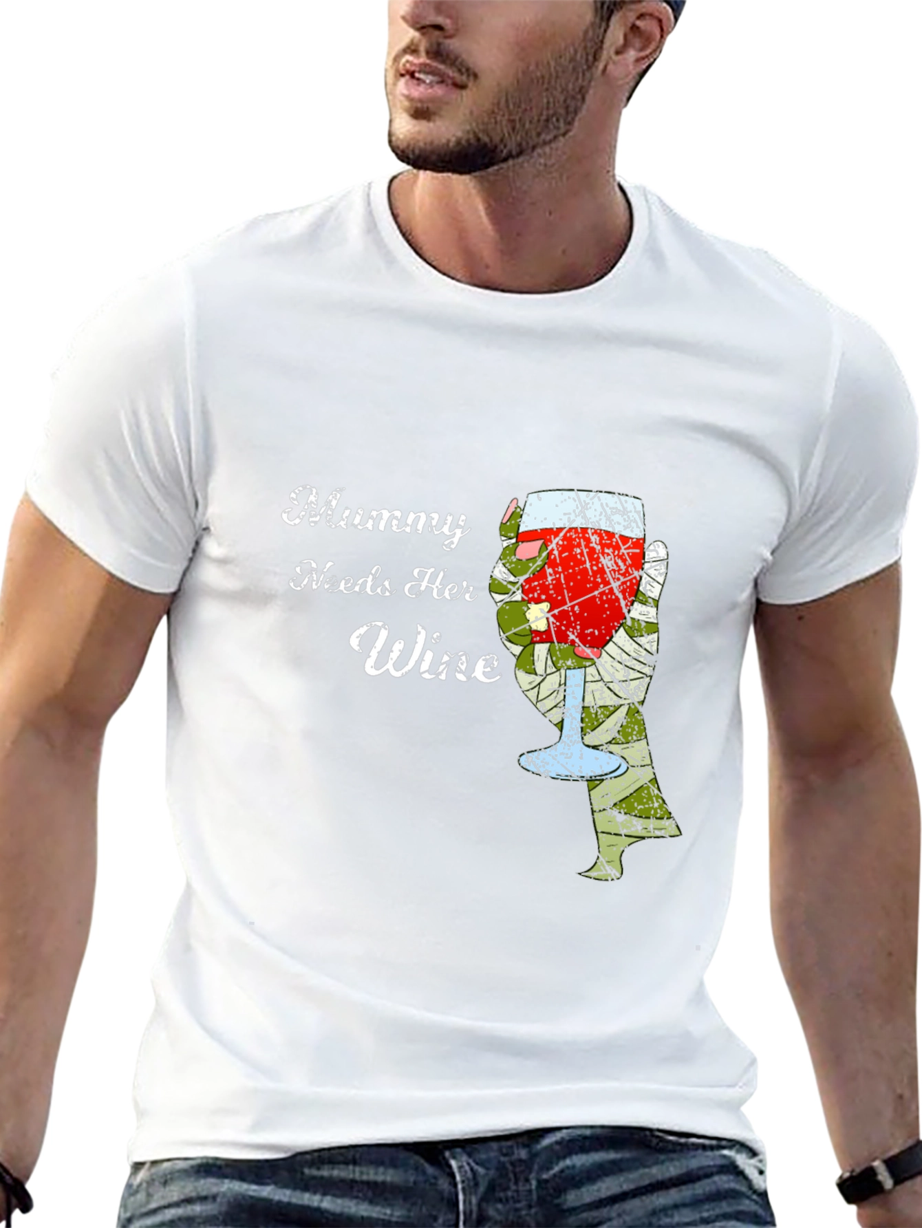 Black Mummy Needs Wine Graphic Tee - Novelty T-Shirt view 13