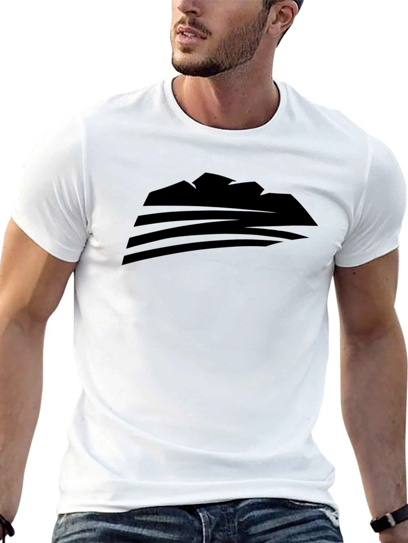 Black Abstract Mountain Graphic Men's Black T-Shirt view 13