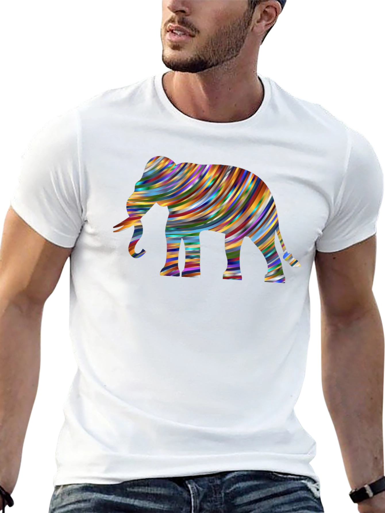 Black Colorful Elephant Graphic Tee - Black Cotton Comfort view 13