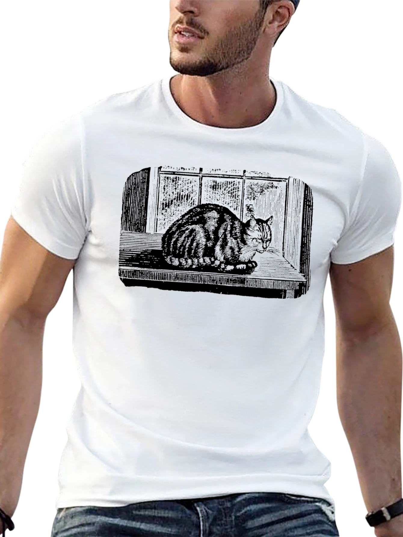 Black Cat Window Black T-Shirt view 13