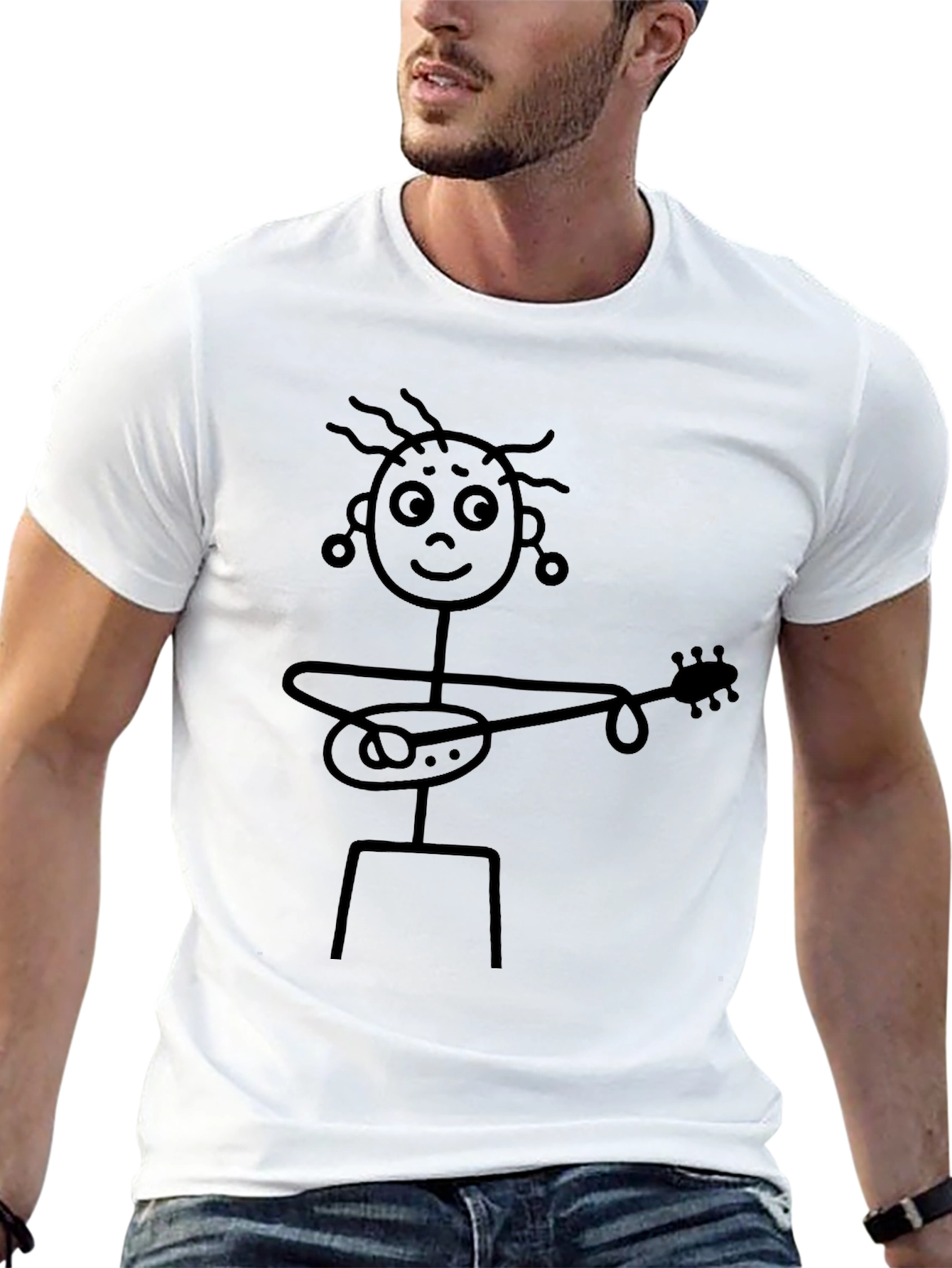 Black Stick Figure Guitarist Graphic T-Shirt view 13