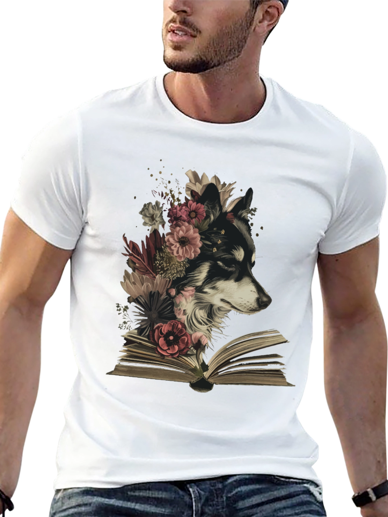 Black Floral Dog Book T-Shirt - Black view 13