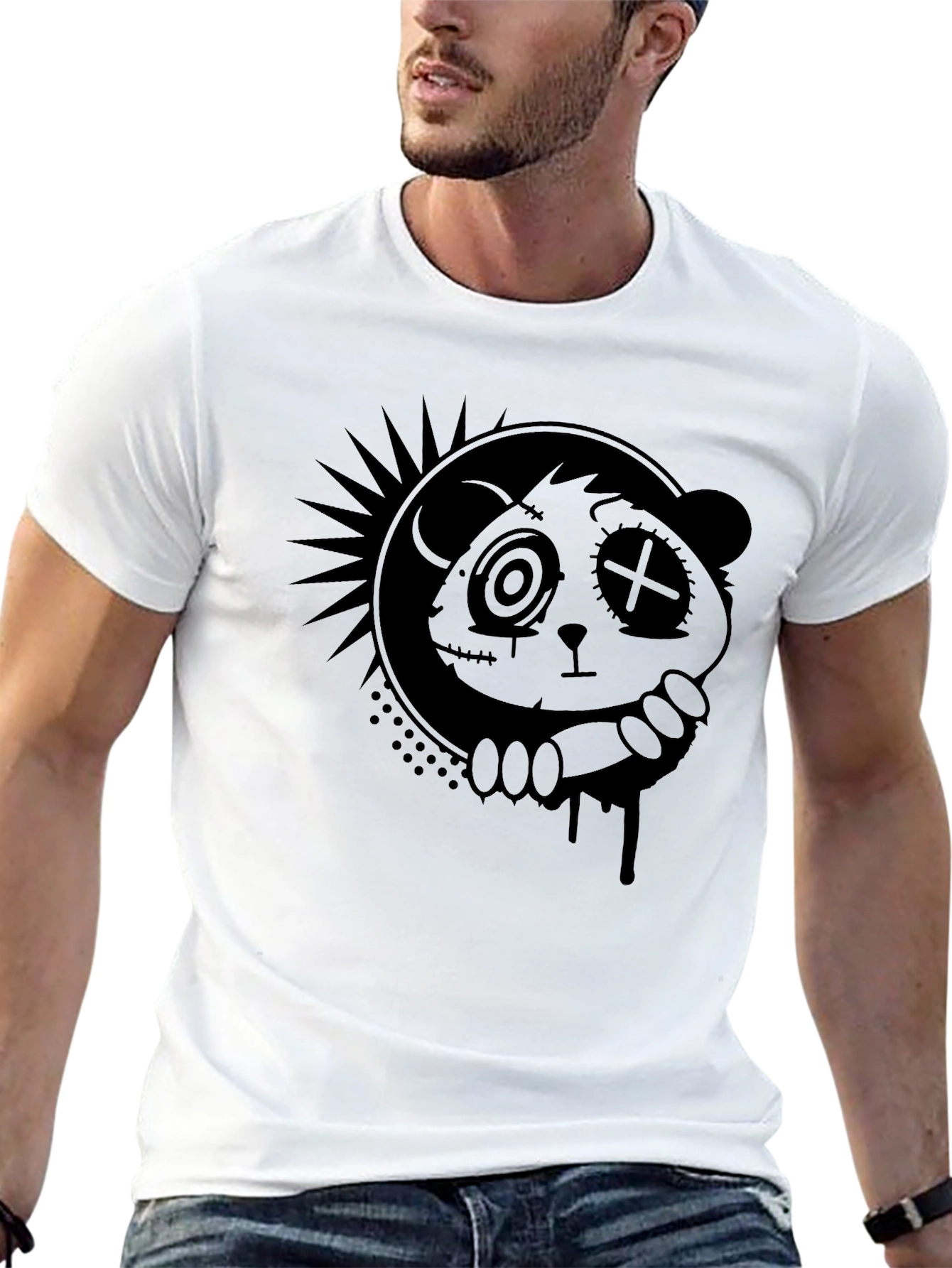 Black Creepy Cute Panda Graphic Tee - Black view 13
