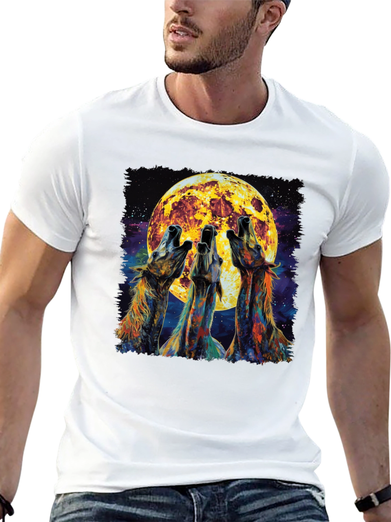 Black Howling Wolves Moon Graphic Tee - Black view 13