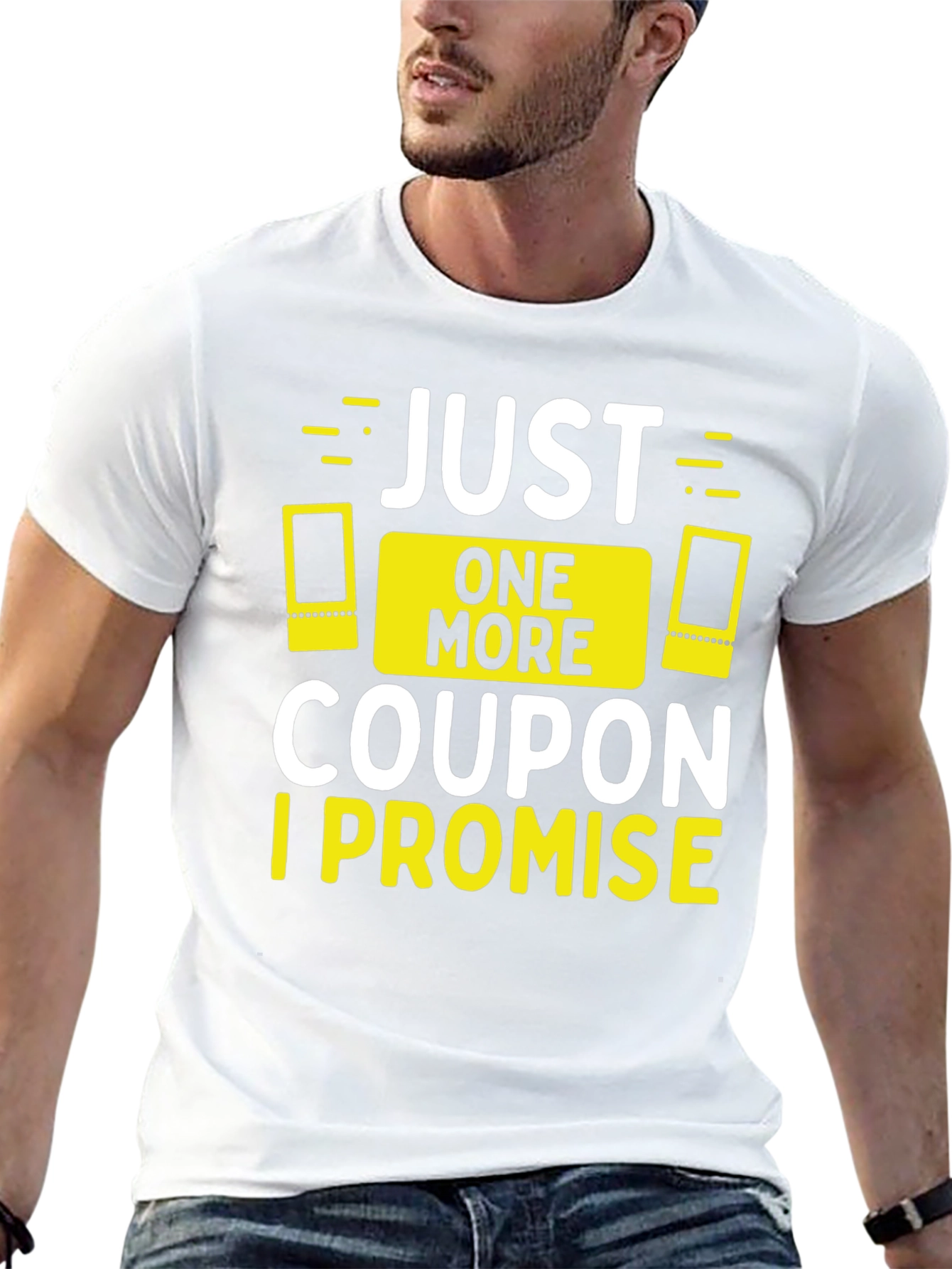 Black Funny "Just One More Coupon, I Promise" Black T-Shirt view 13