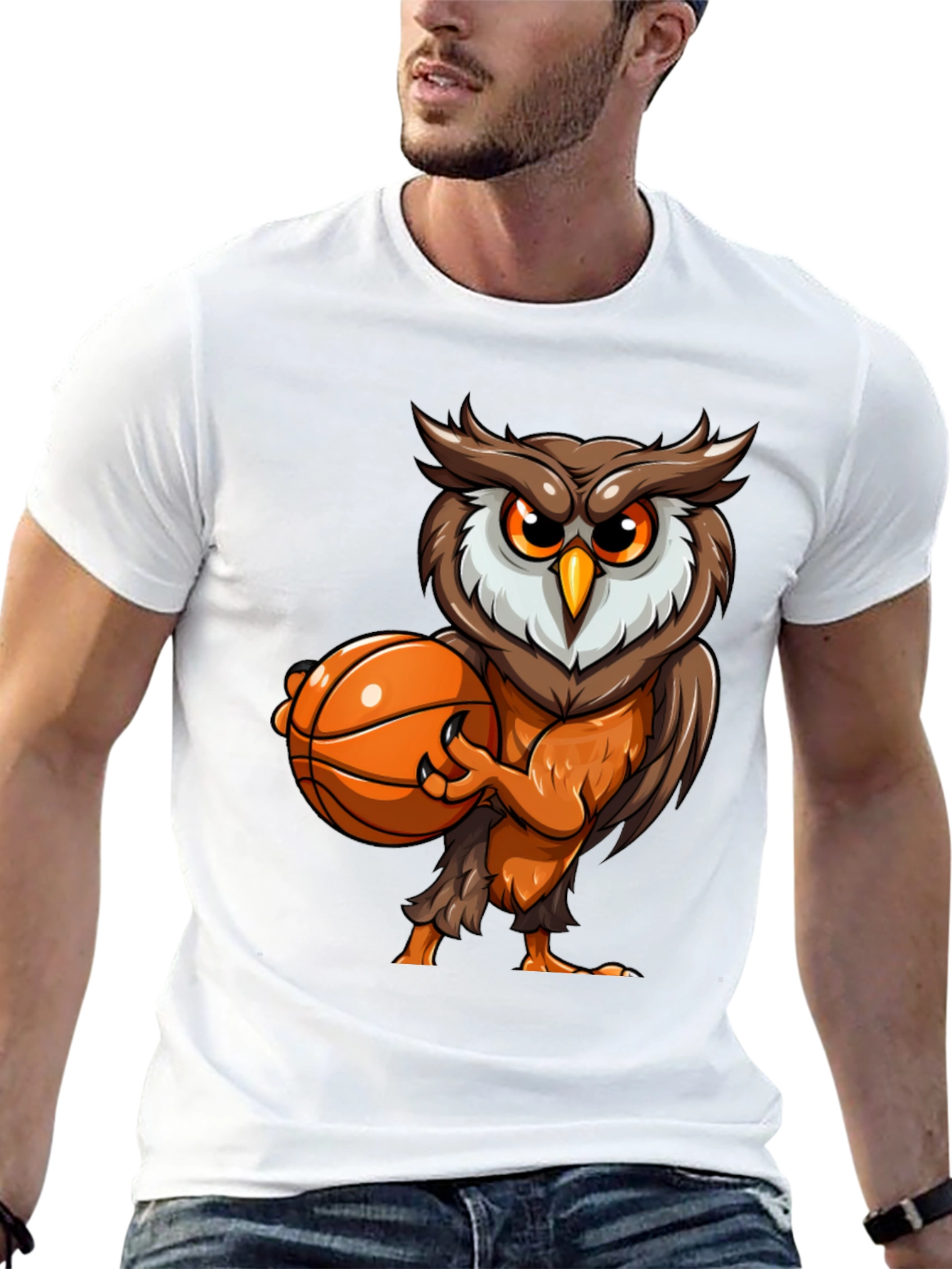 Black Owl Basketball Graphic Tee - Black Cotton T-Shirt view 13