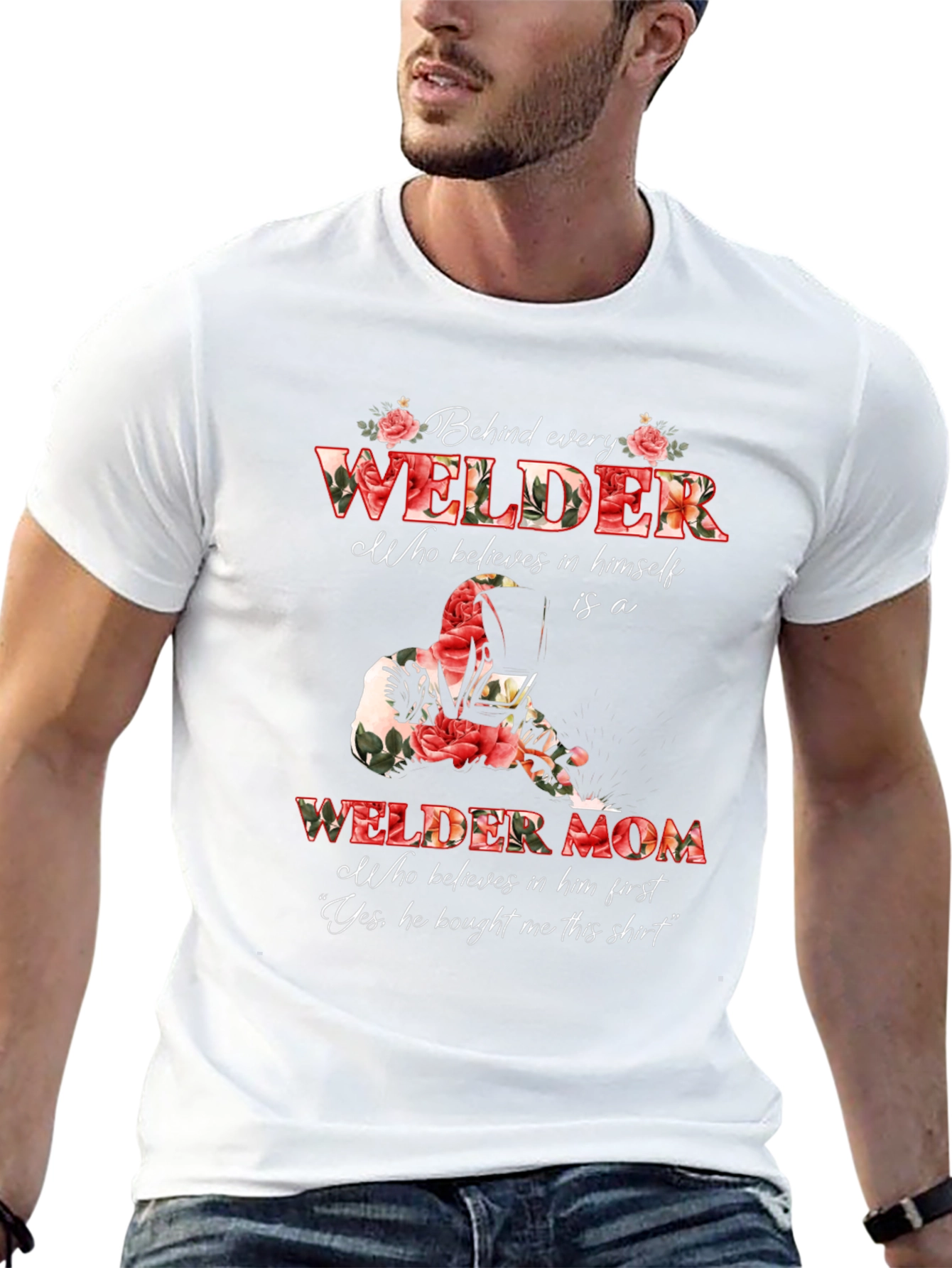 Black Welder Mom Graphic T-Shirt - Floral Design view 13