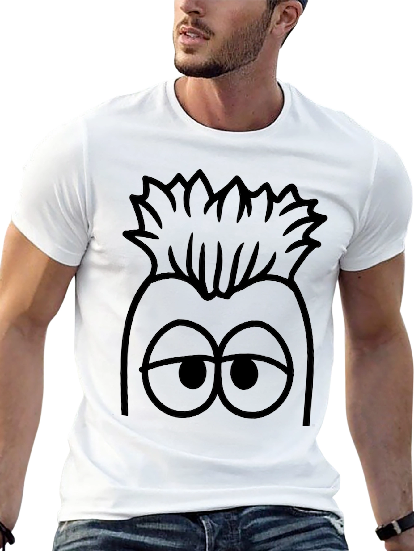 Black Cartoon Character Graphic Tee - Black Cotton Casual T-Shirt view 13