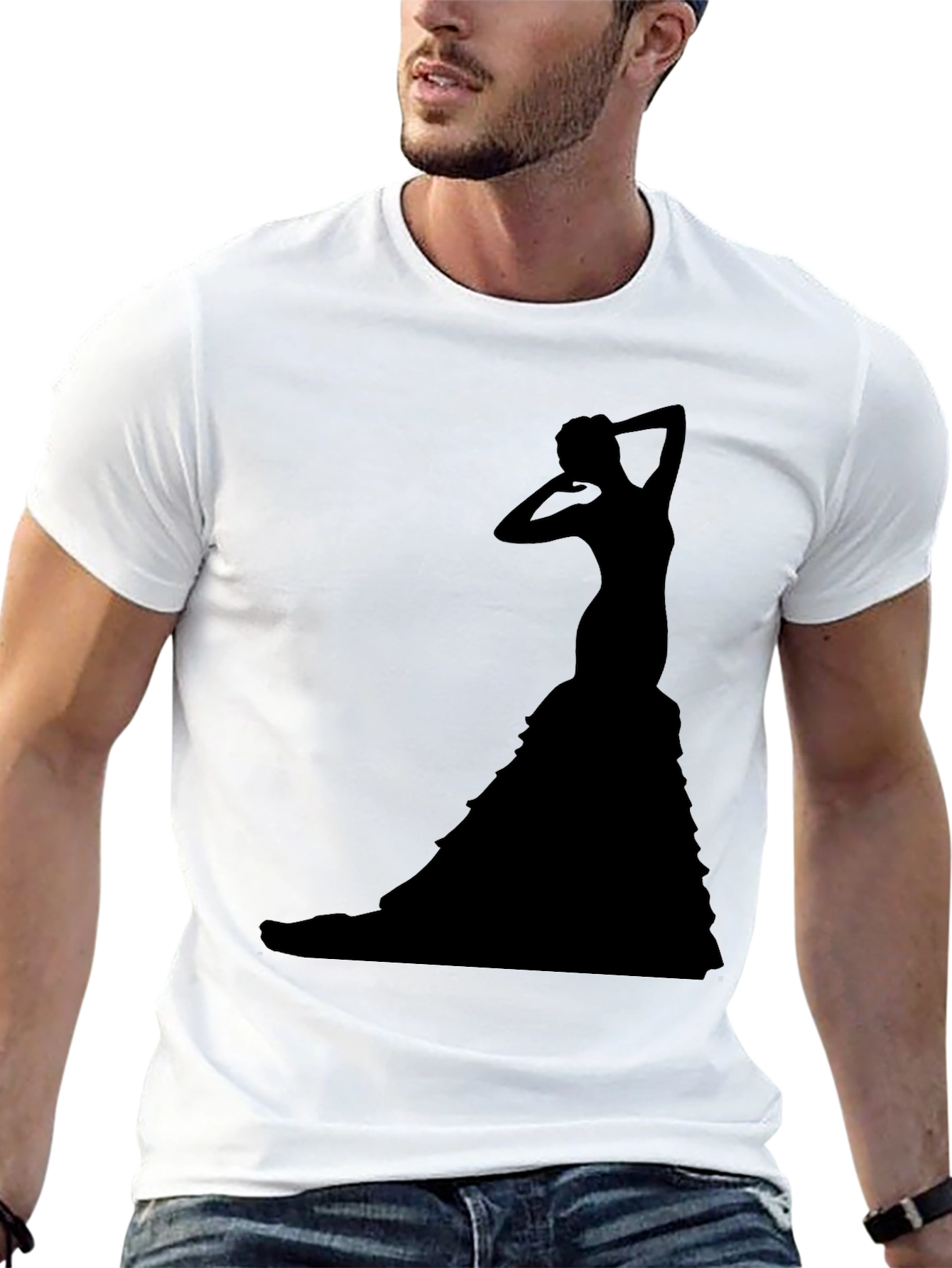 Black Elegant Silhouette Graphic T-Shirt - Black view 13