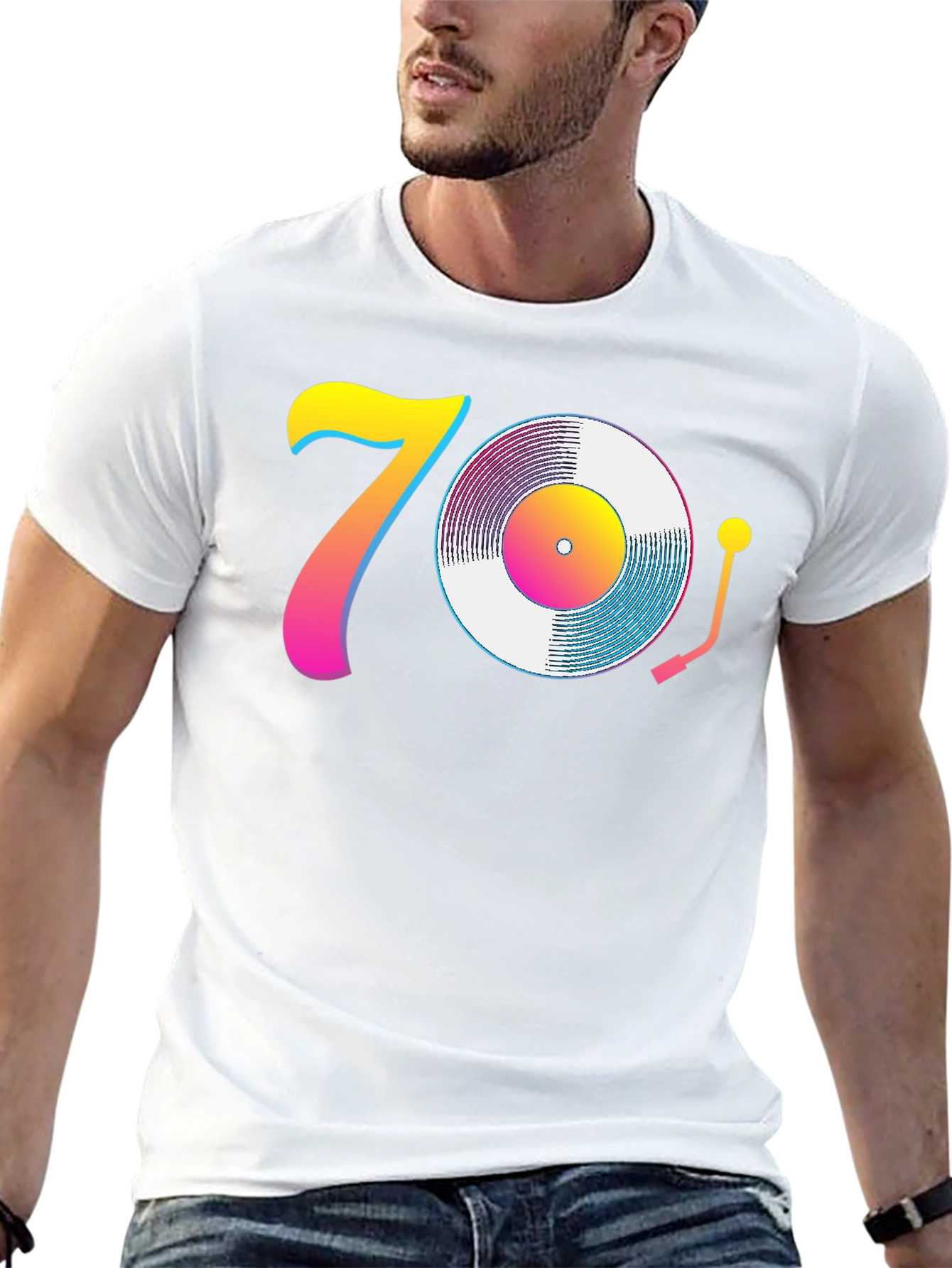 Black 70s Retro Vinyl Record T-Shirt - Black view 13