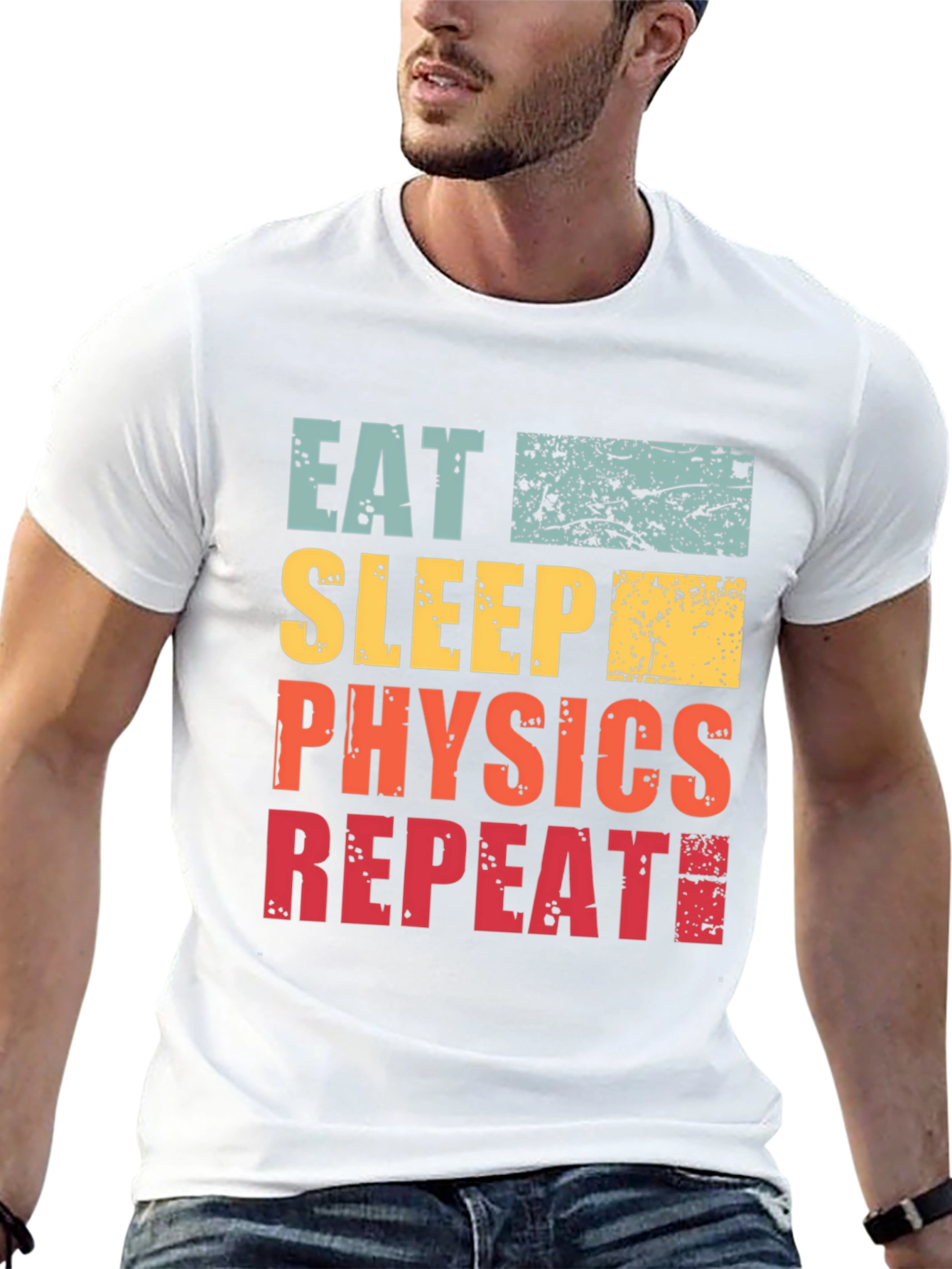 Black Eat Sleep Physics Repeat T-Shirt - Black Cotton Tee view 13