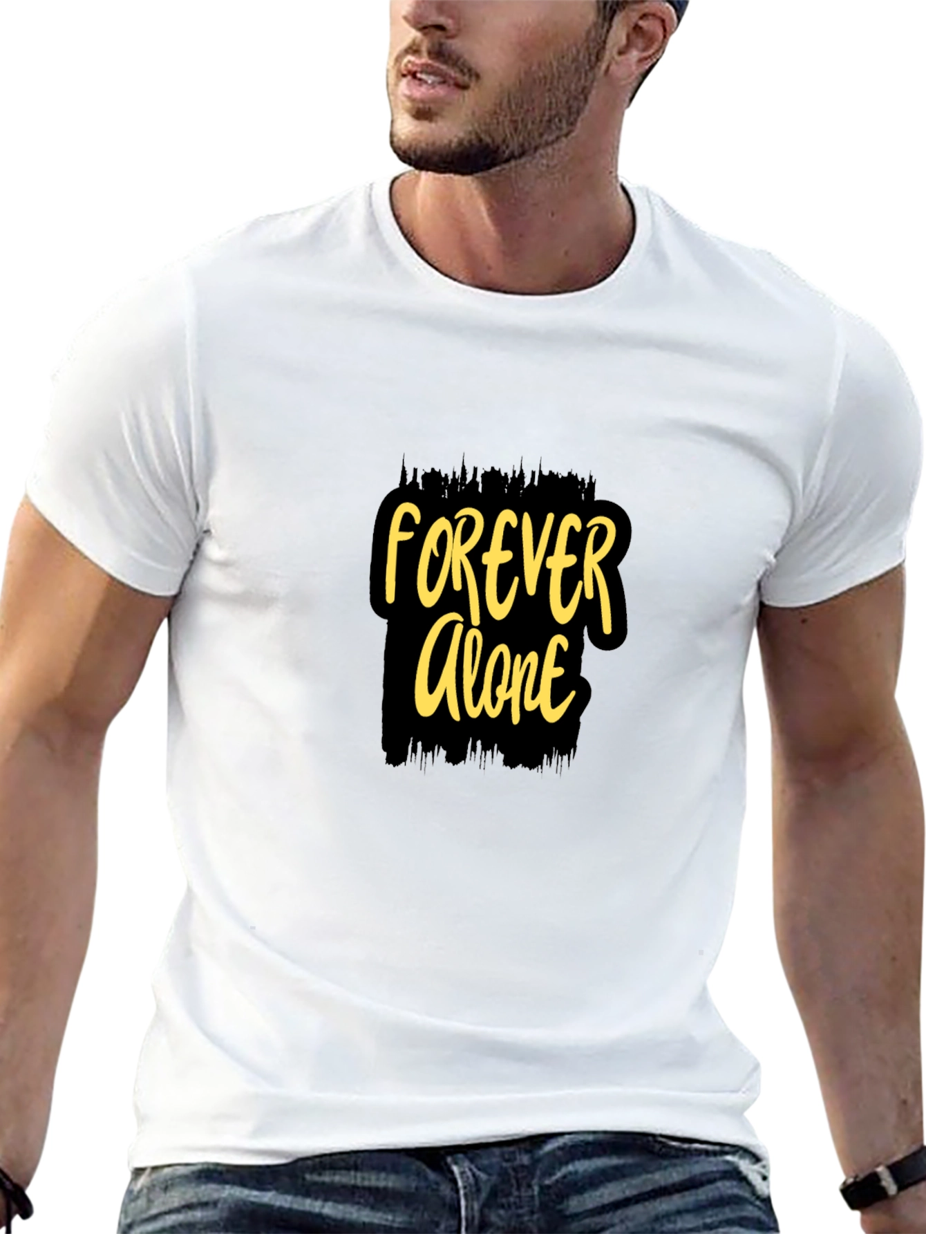 Black Forever Alone Graphic Black T-Shirt view 13
