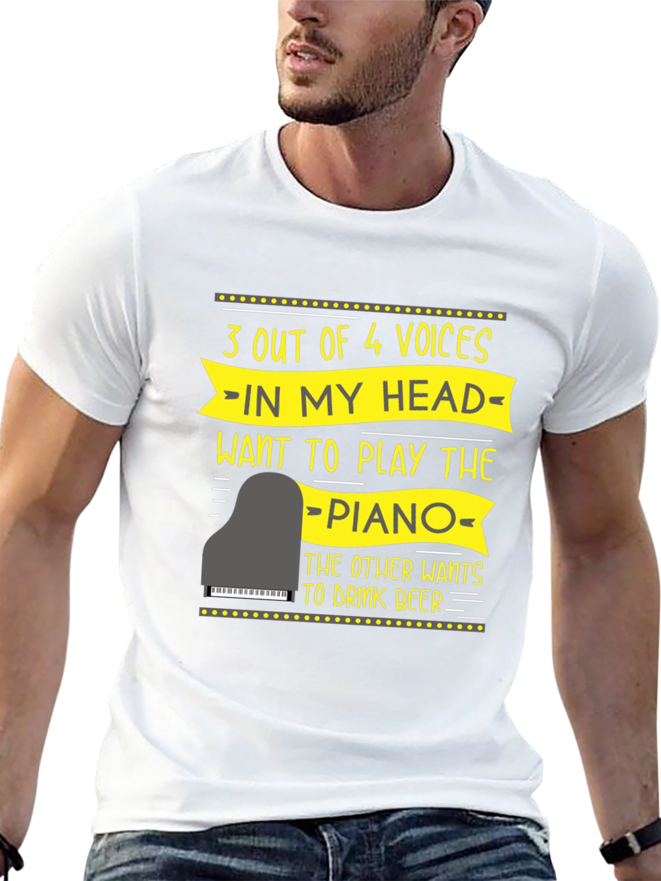 Black Funny Piano Player T-Shirt - 3 Out of 4 Voices view 13
