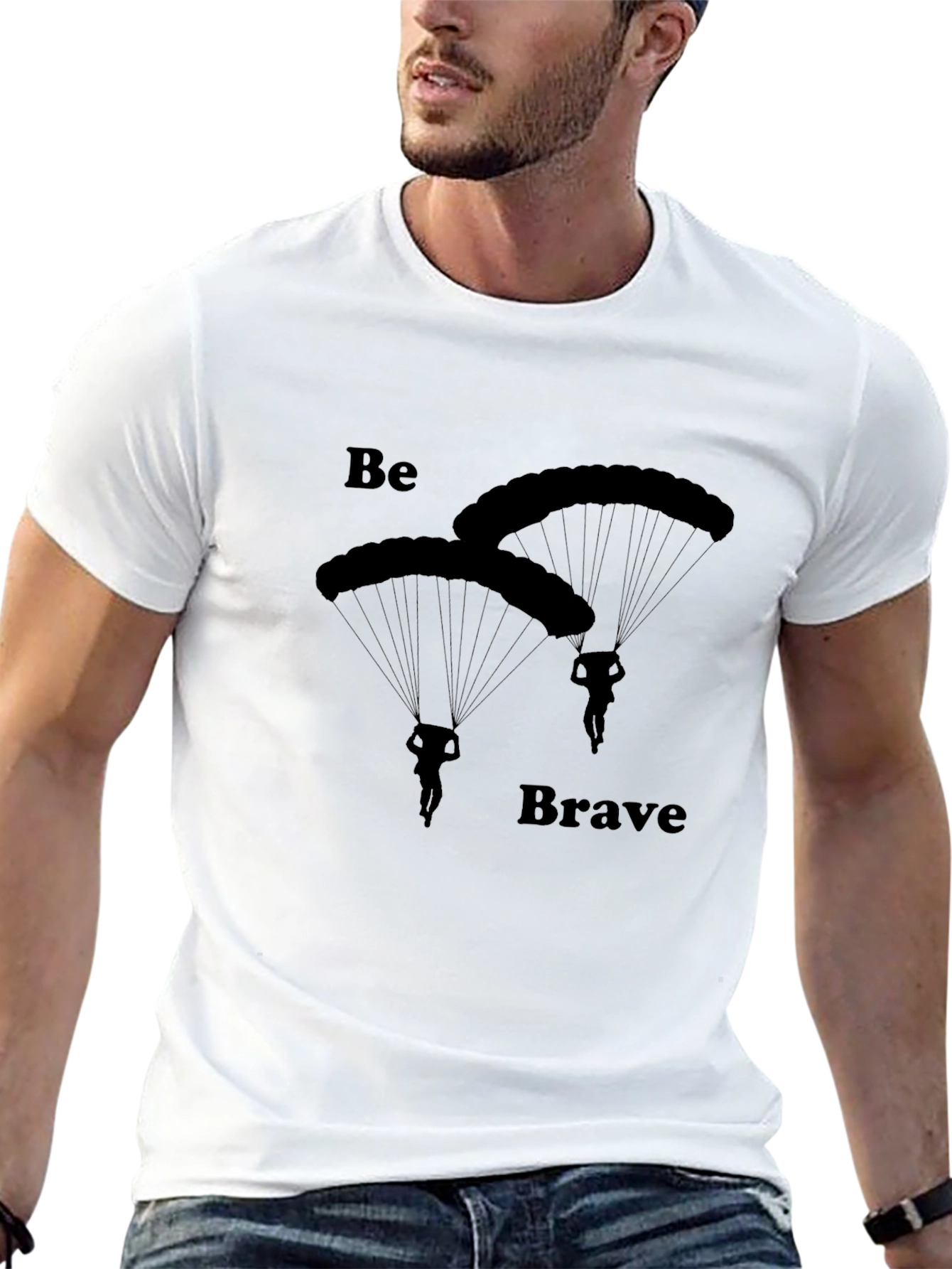 Black Be Brave Skydiving T-Shirt - Black Cotton Tee view 13