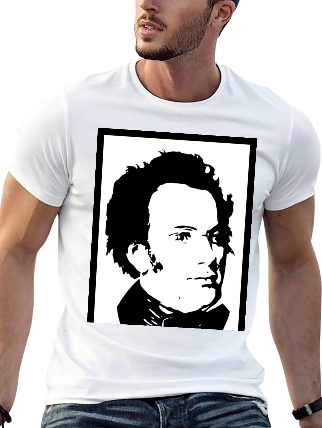 Black Black T-Shirt with Portrait Print view 13