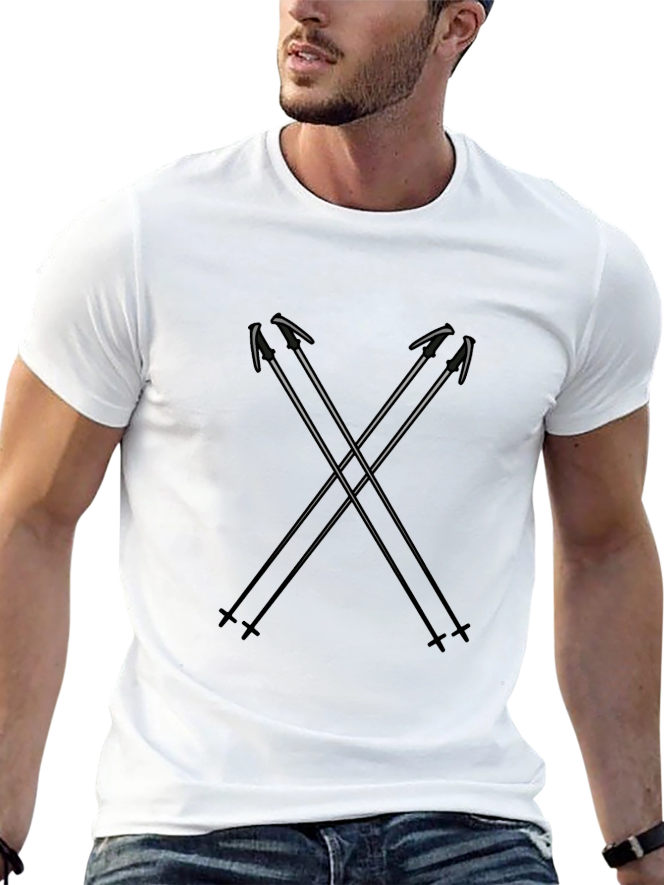 Black Ski Poles Graphic T-Shirt view 13