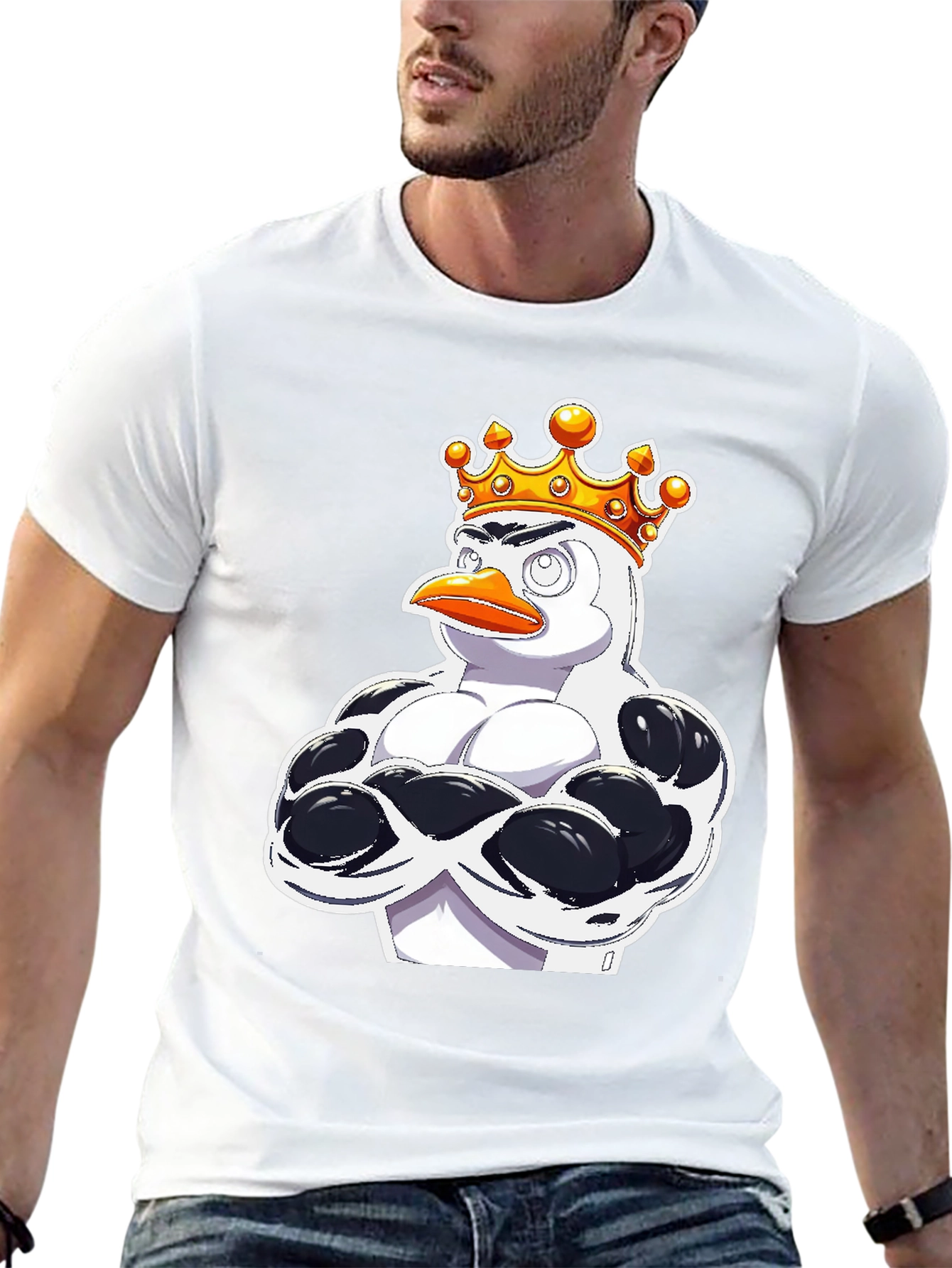 Black Penguin King Graphic T-Shirt - Black Cotton Tee view 13