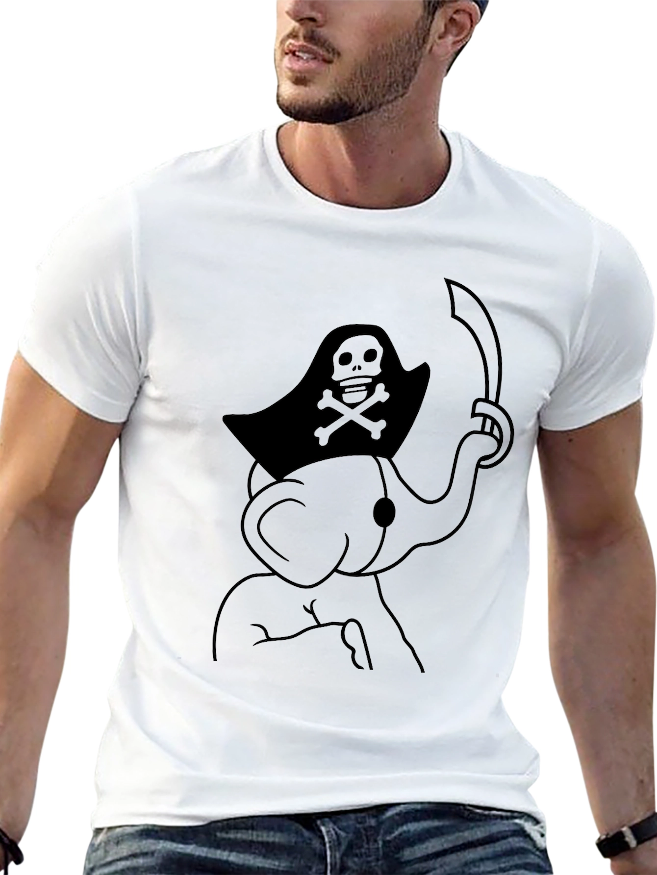 Black Pirate Elephant Graphic Tee - Men's Black T-Shirt view 13