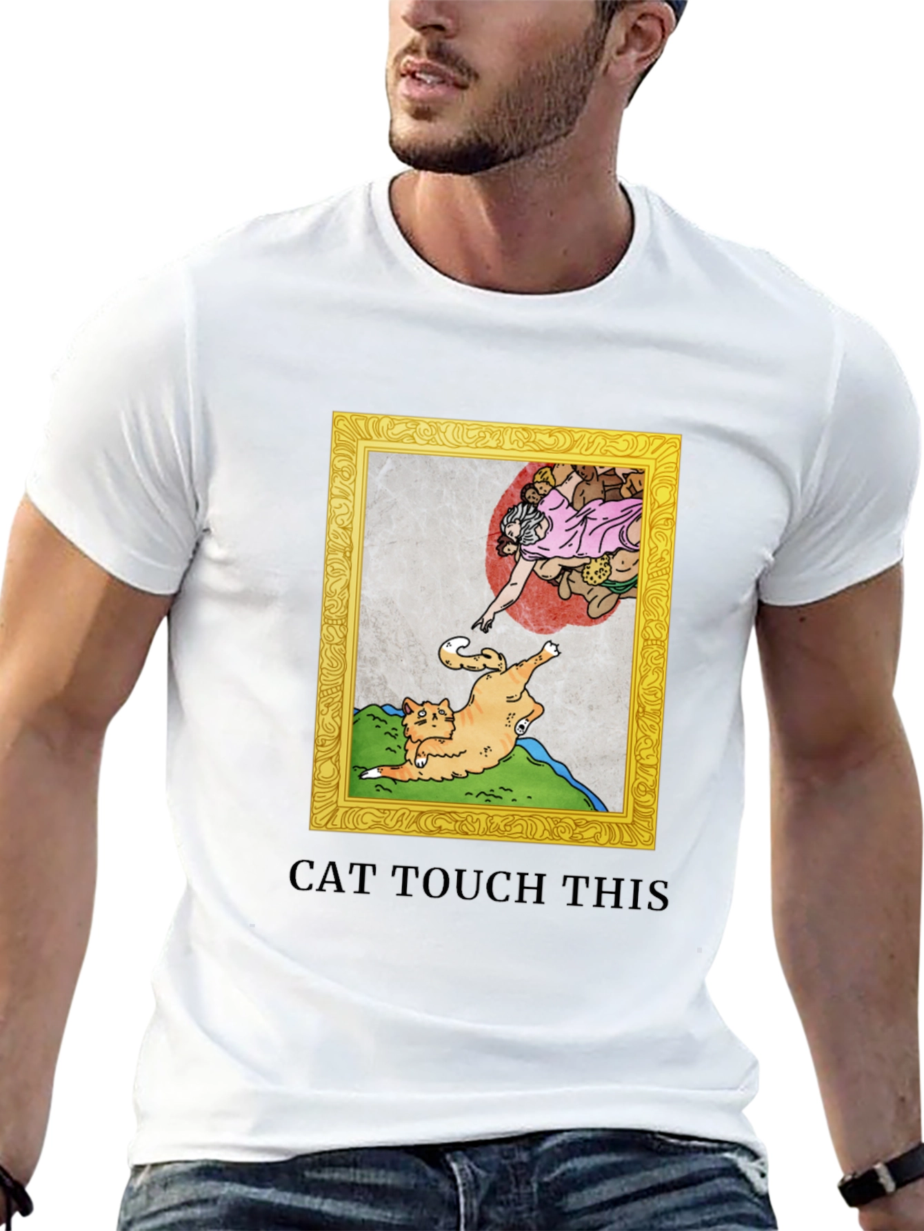 Black Cat Touch This T-Shirt Funny Michelangelo Spoof view 13