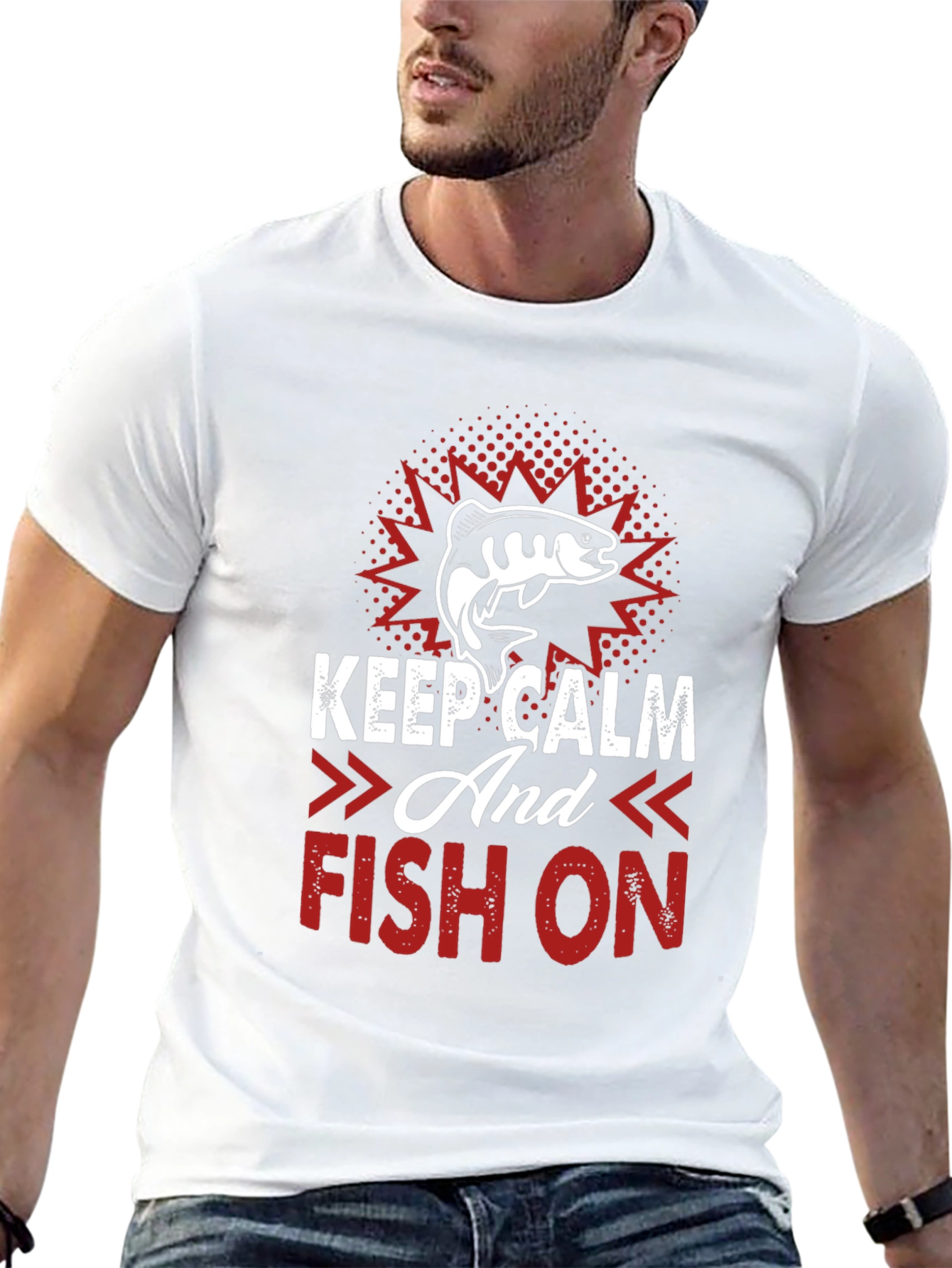 Black Keep Calm and Fish On T-Shirt view 13