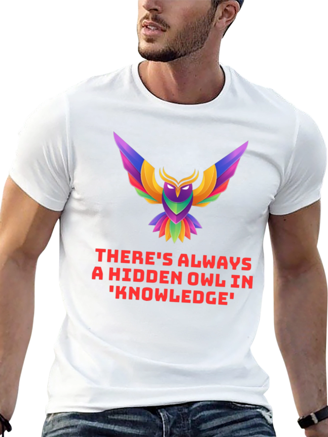 Black Hidden Owl Knowledge Tee - Unique Graphic T-Shirt view 13