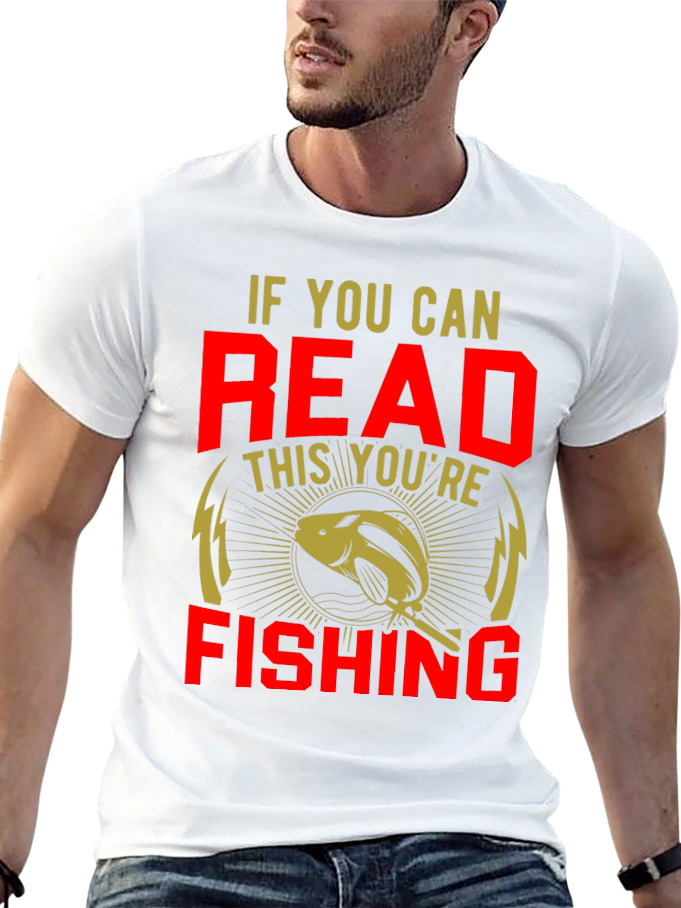 Black Funny Fishing T-Shirt - If You Can Read This You're Fishing view 13